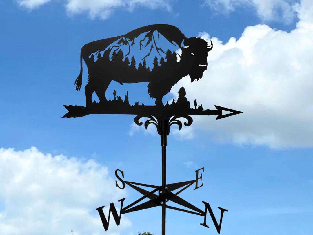 Bison Weathervane Wind Vane Decor for Roof or Garden