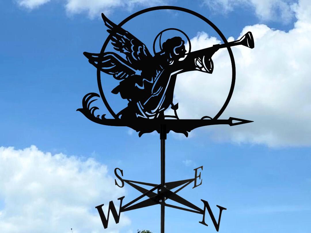 Angel Weathervane Metal Wind Direction Indicator for Roof or Garden