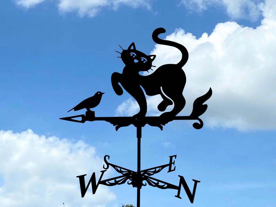 Metal Cat and Bird Weathervane