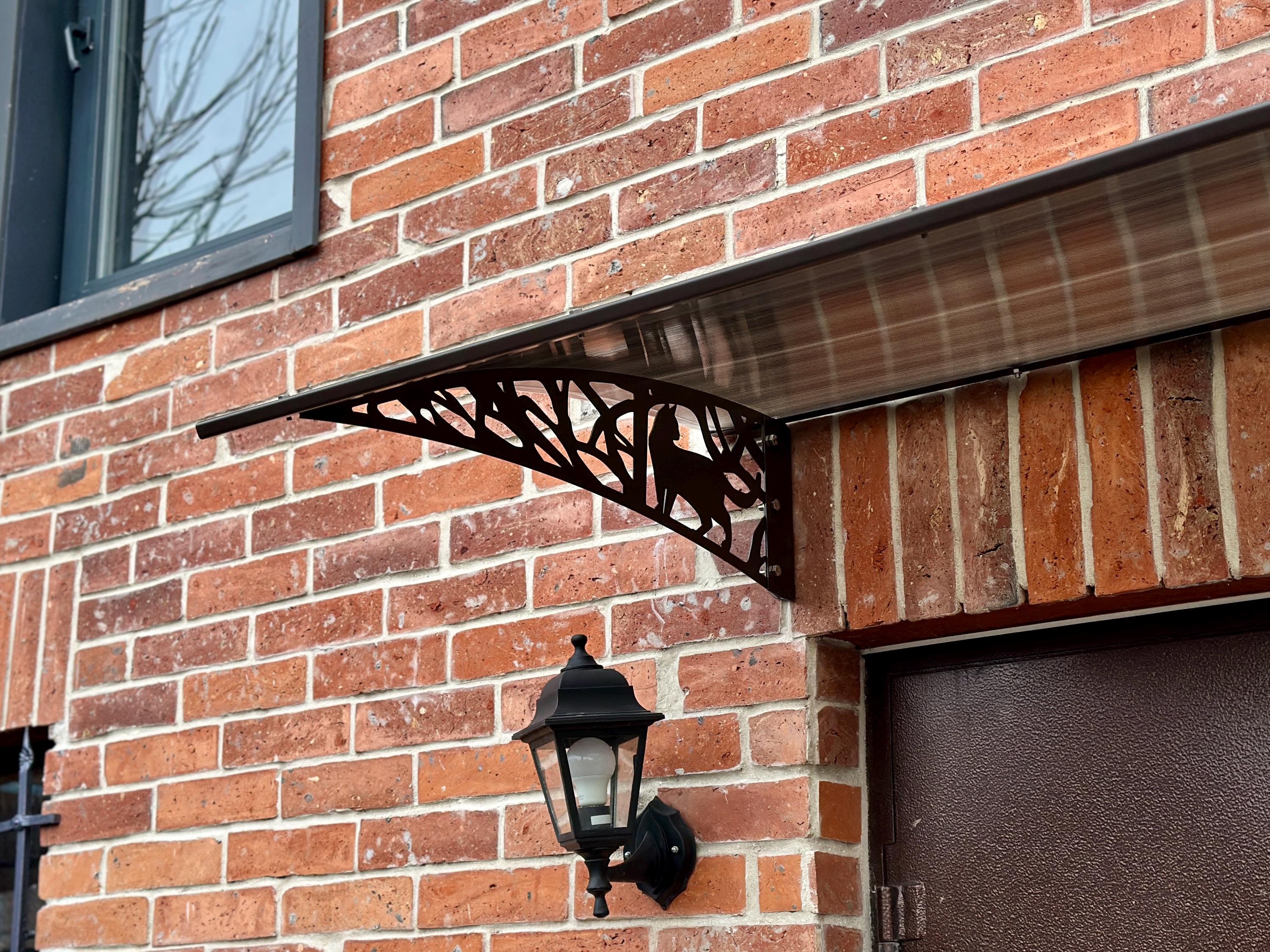 Metal Door Awning with Cat Silhouette Ornament — 2