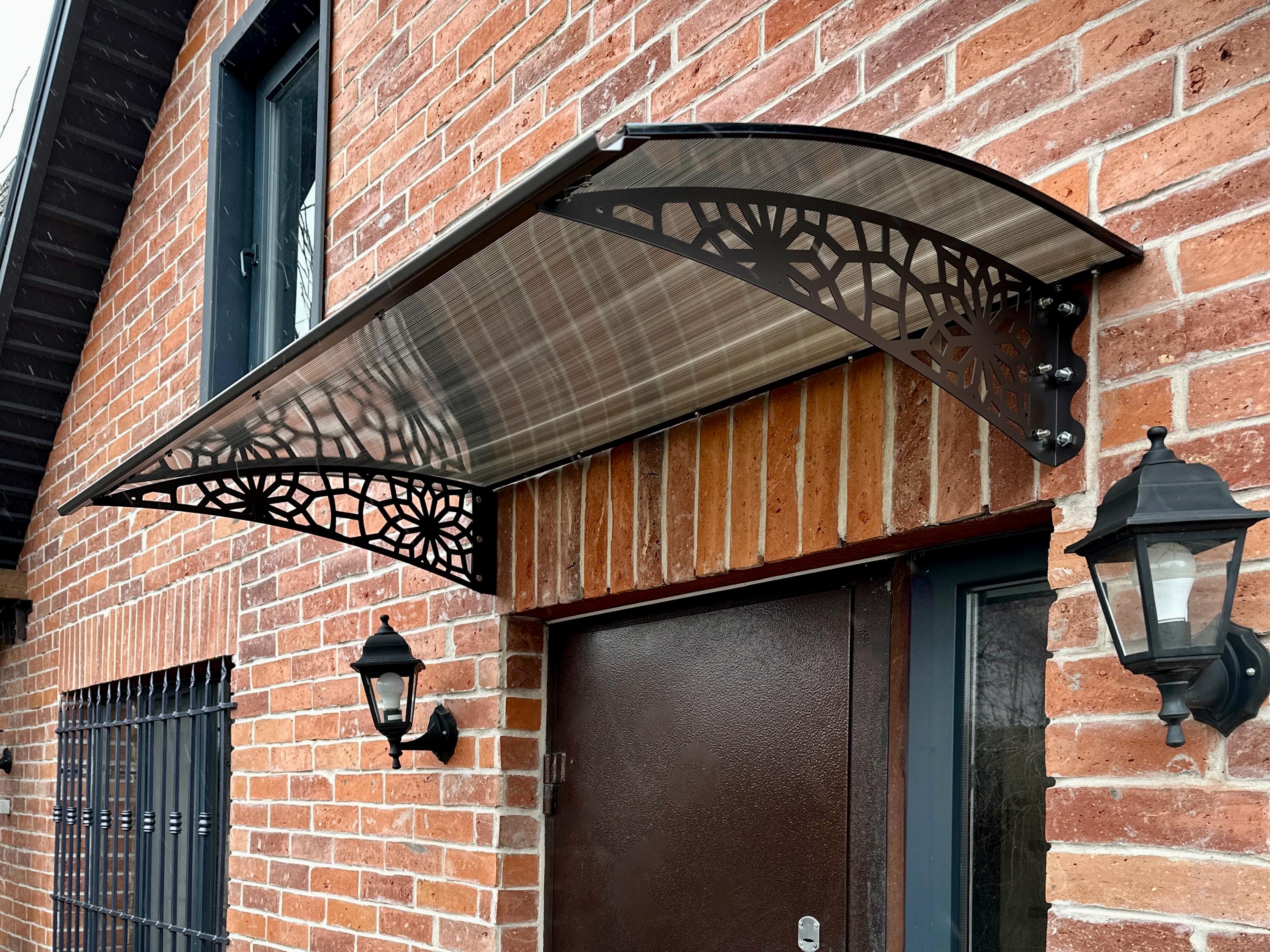 Tinted Polycarbonate Door Awning Kit Metal Brackets for Front Entrance