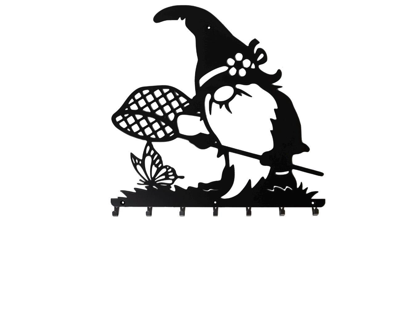 Gnome Chasing Butterflies Metal Coat Hook Rack — 7