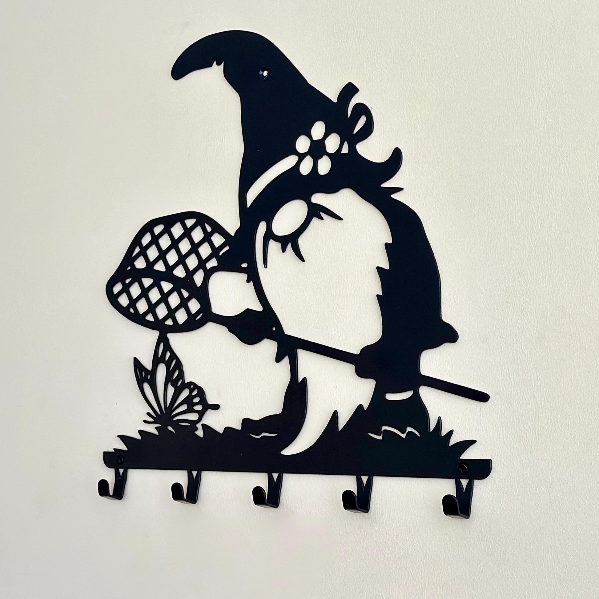 Gnome Chasing Butterflies Metal Coat Hook Rack — 2
