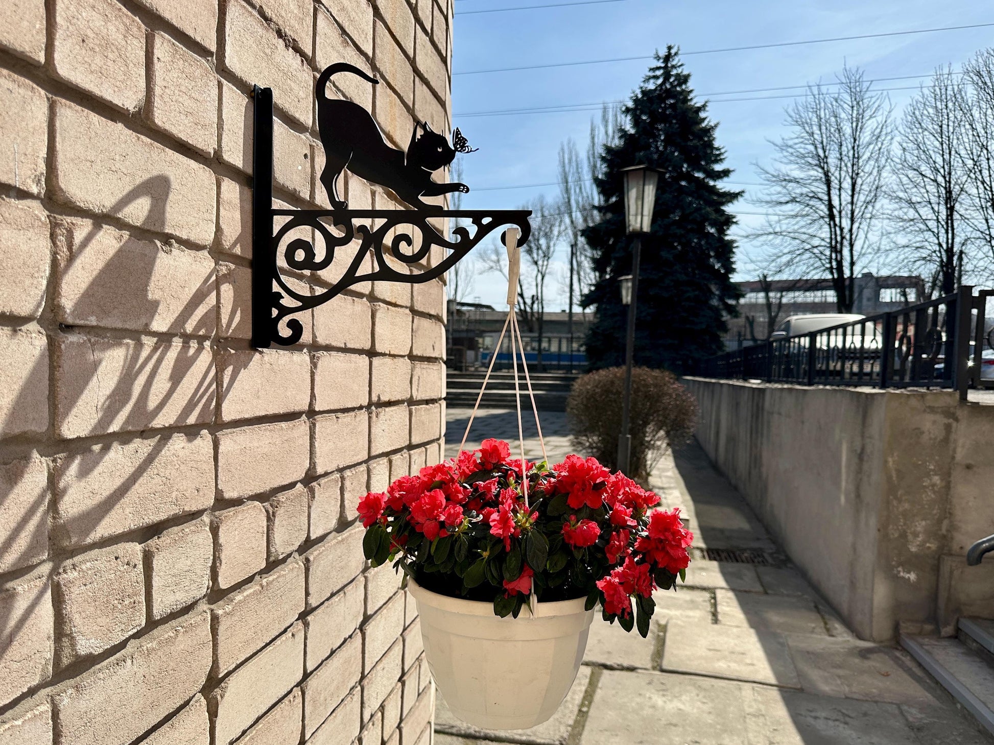 Cat and butterfly metal outdoor plant hanger — 3