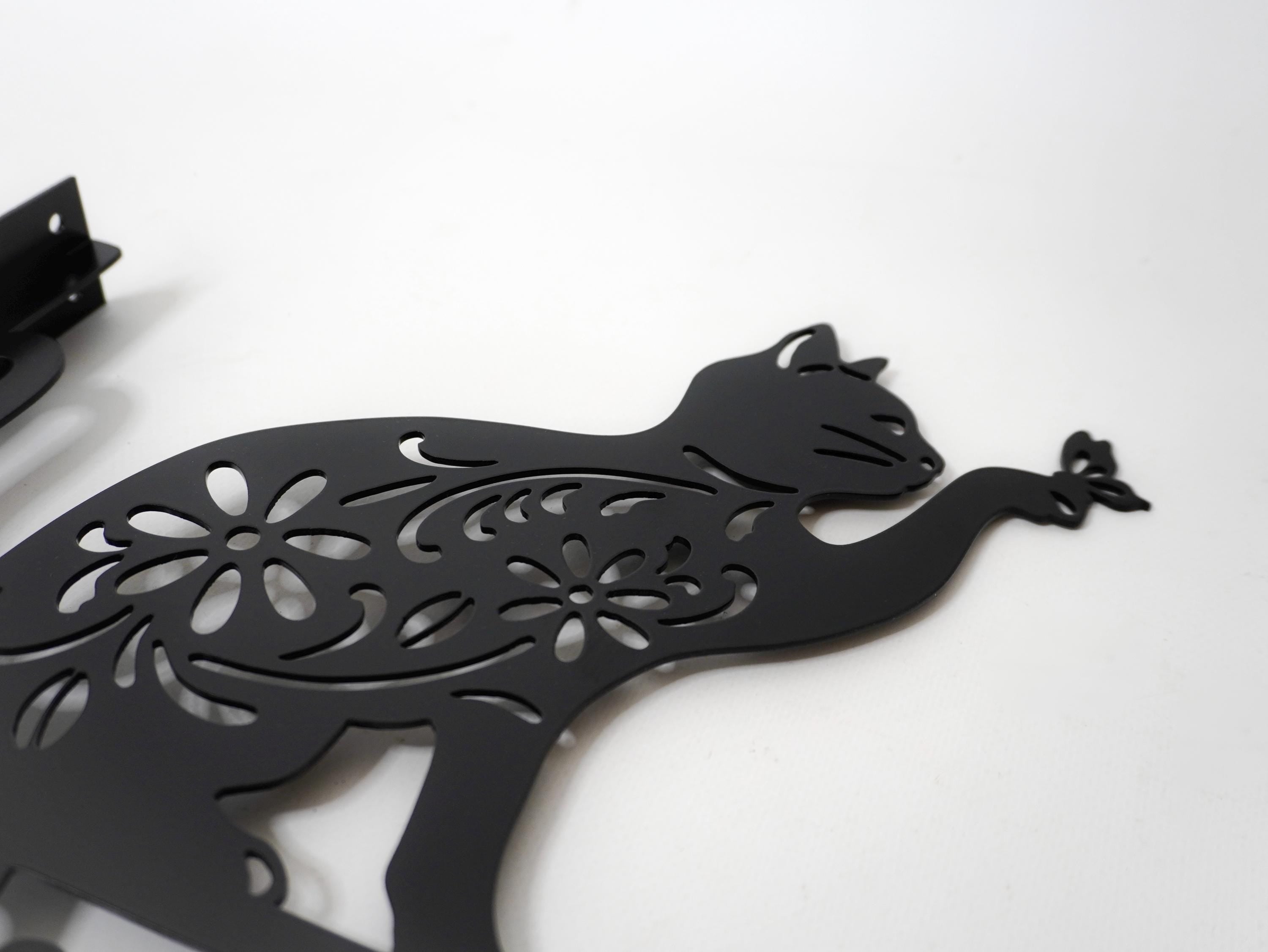 Cat with patterns metal outdoor plant hanger — 7
