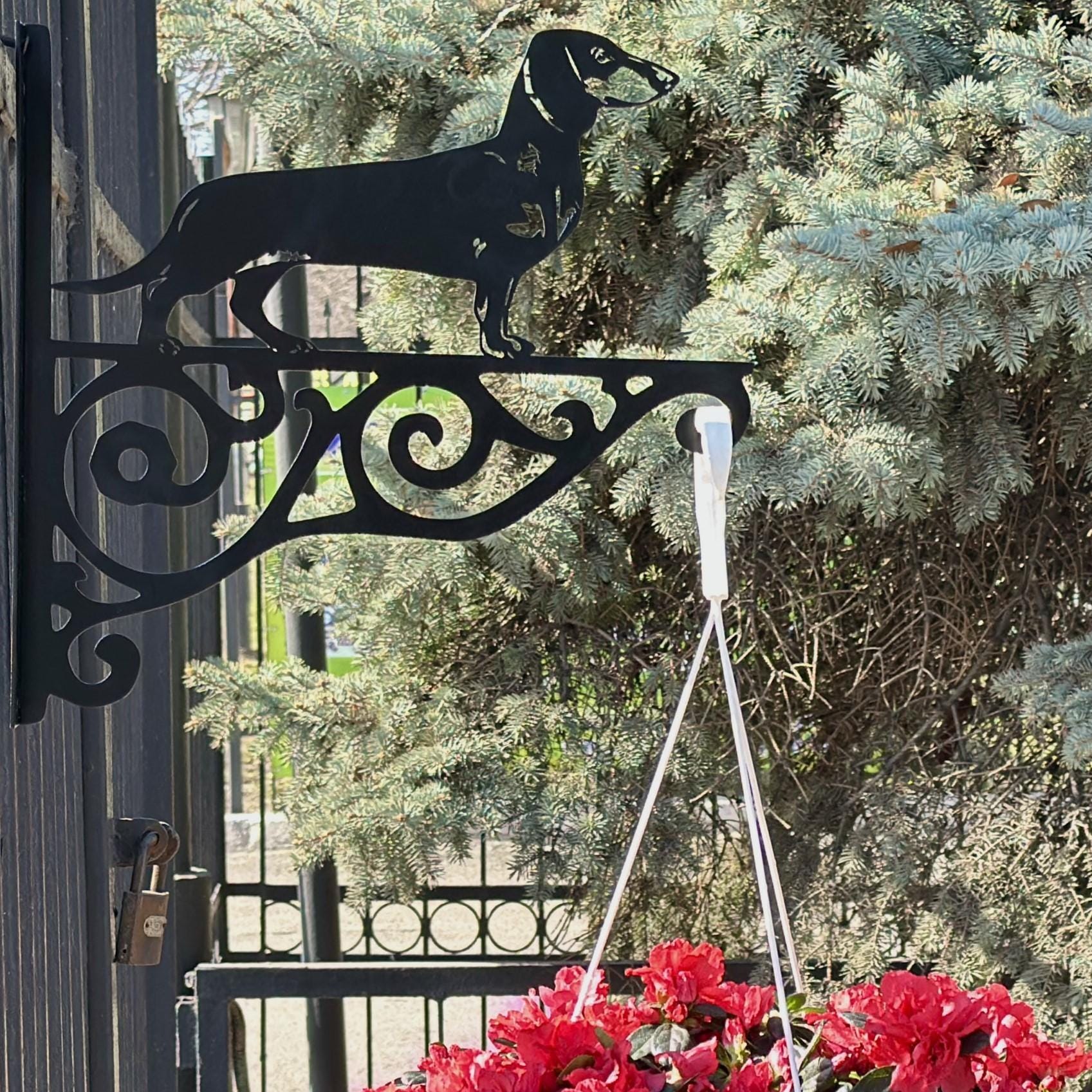 Dachshund metal outdoor plant hanger