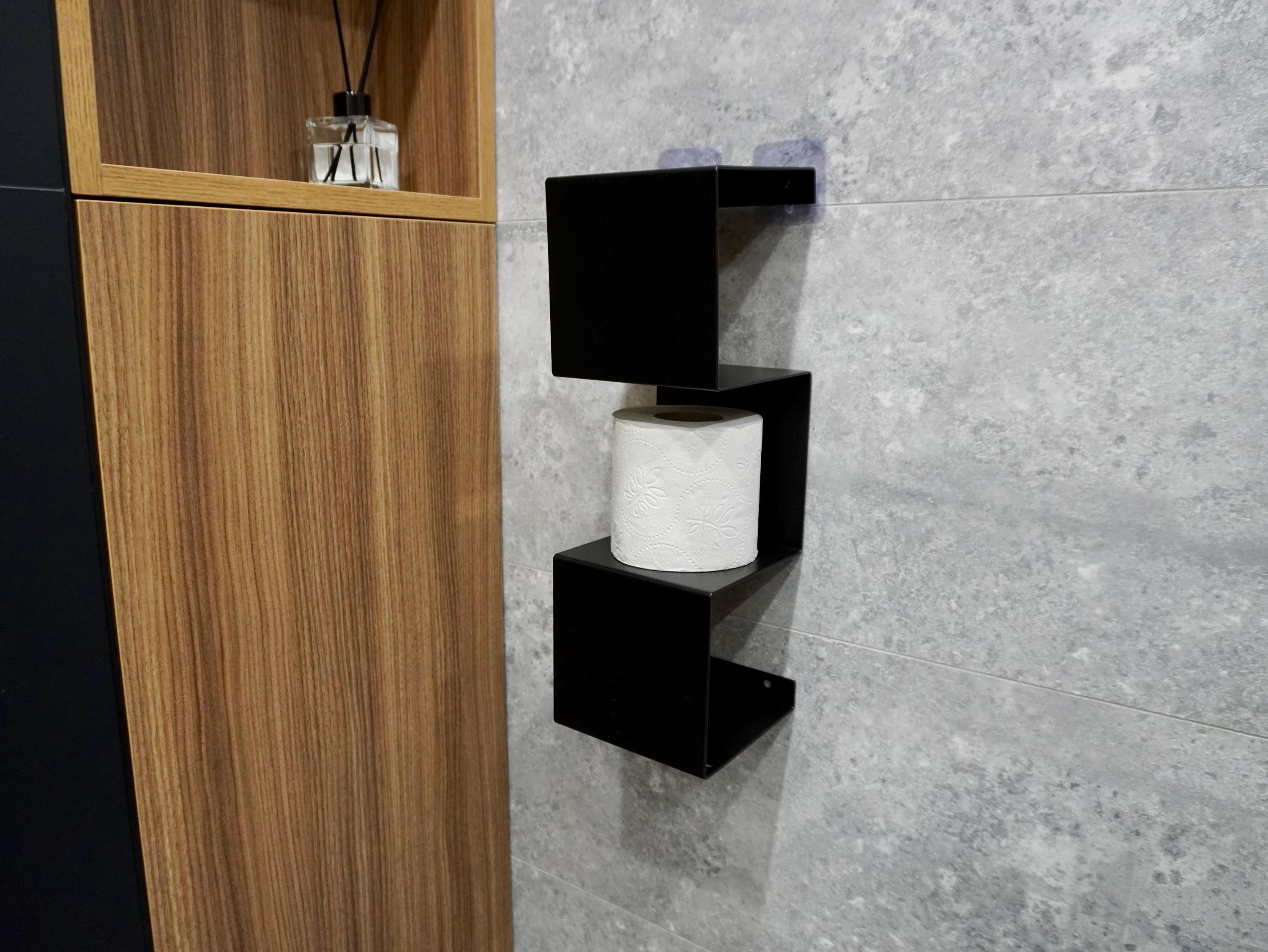 Minimalist Aluminum Floating Toilet Paper Holder with Shelf — 3