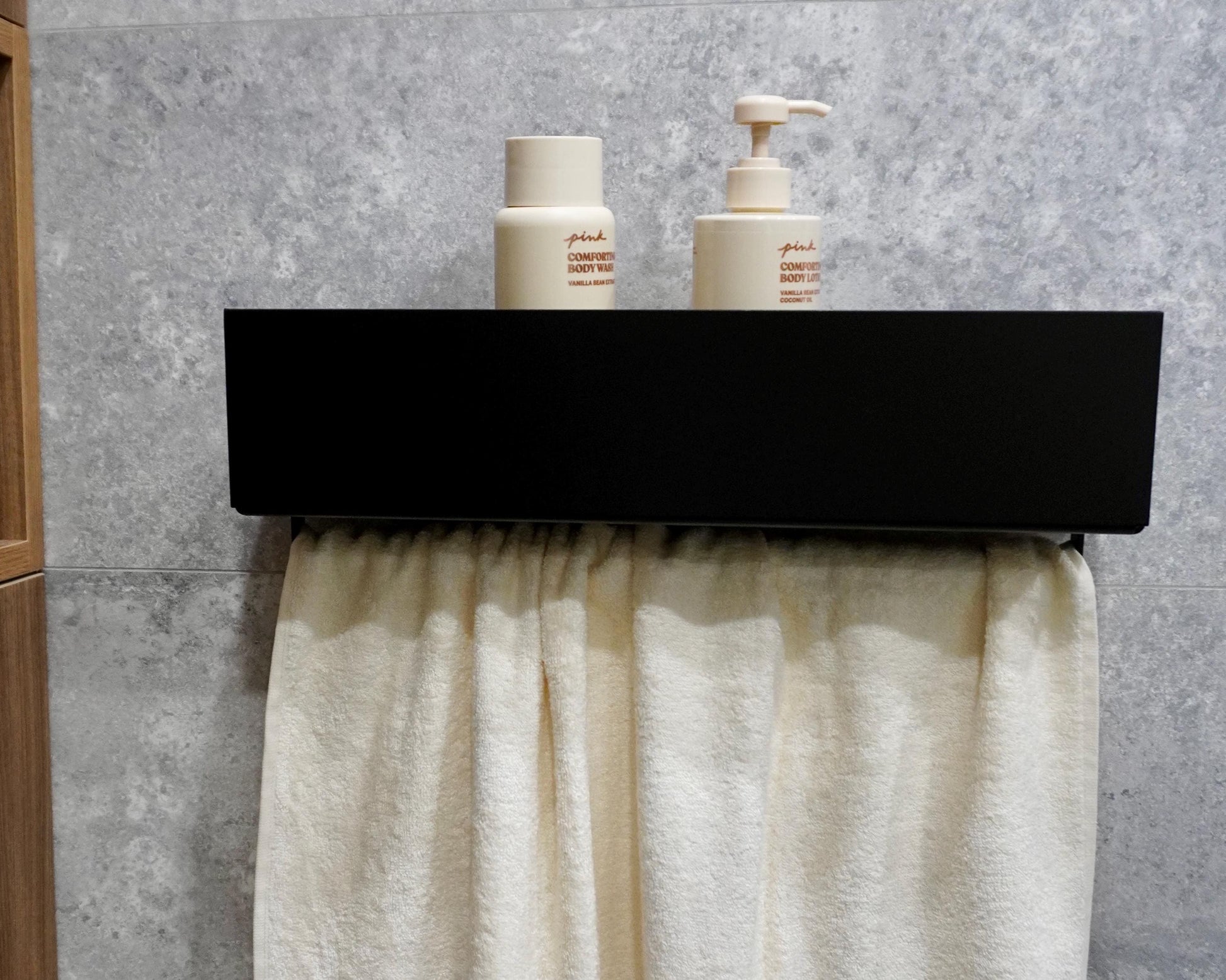 Contemporary Aluminum Bathroom Wall Shelf with Built-in Towel Rack — 8