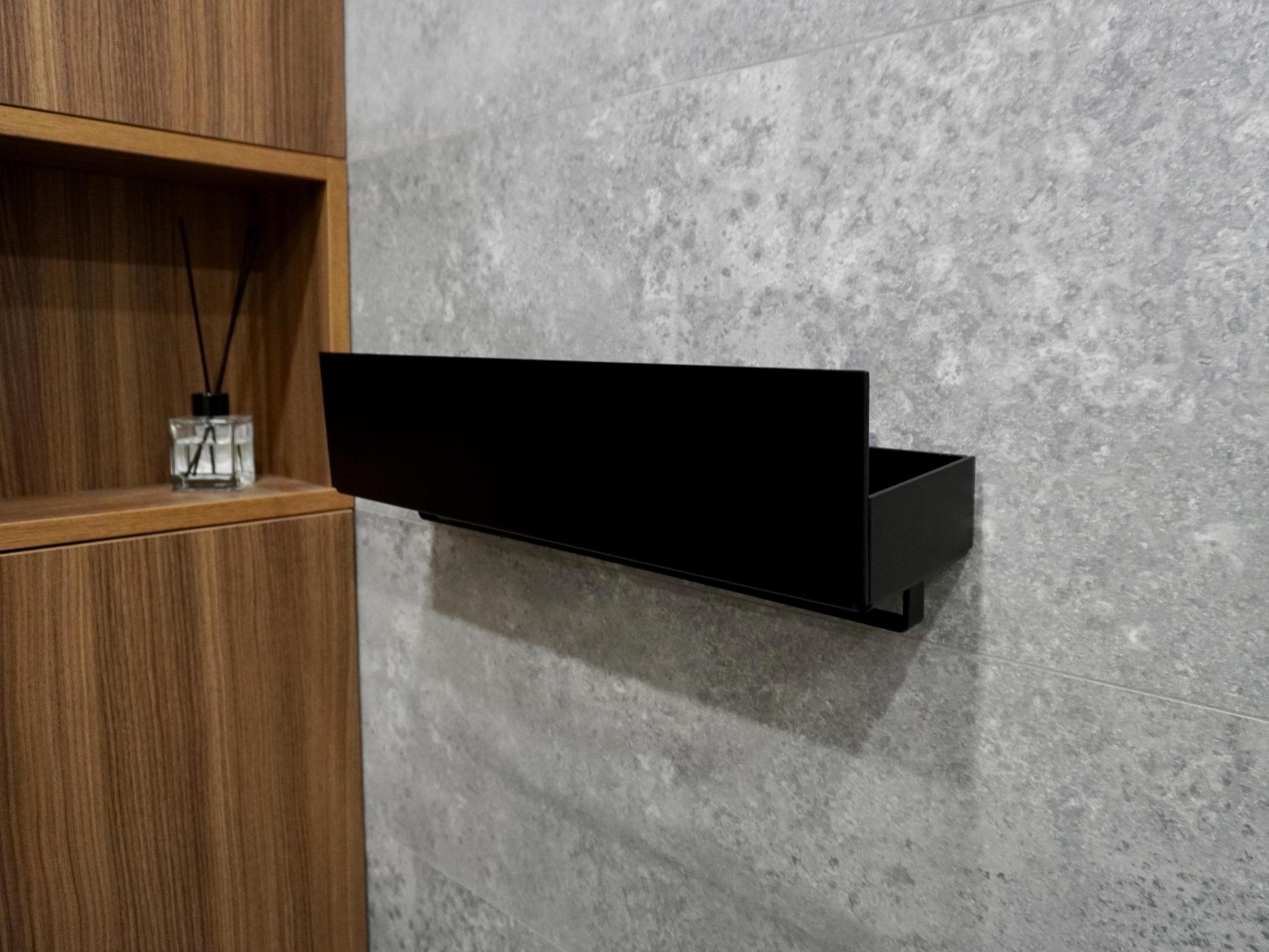 Contemporary Aluminum Bathroom Wall Shelf with Built-in Towel Rack — 4