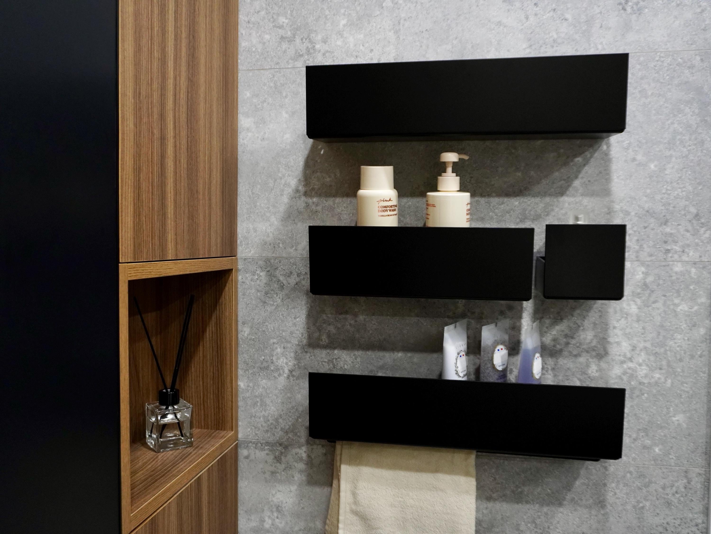 Set of Minimalistic Aluminum Shelves with for Bathroom or Shower