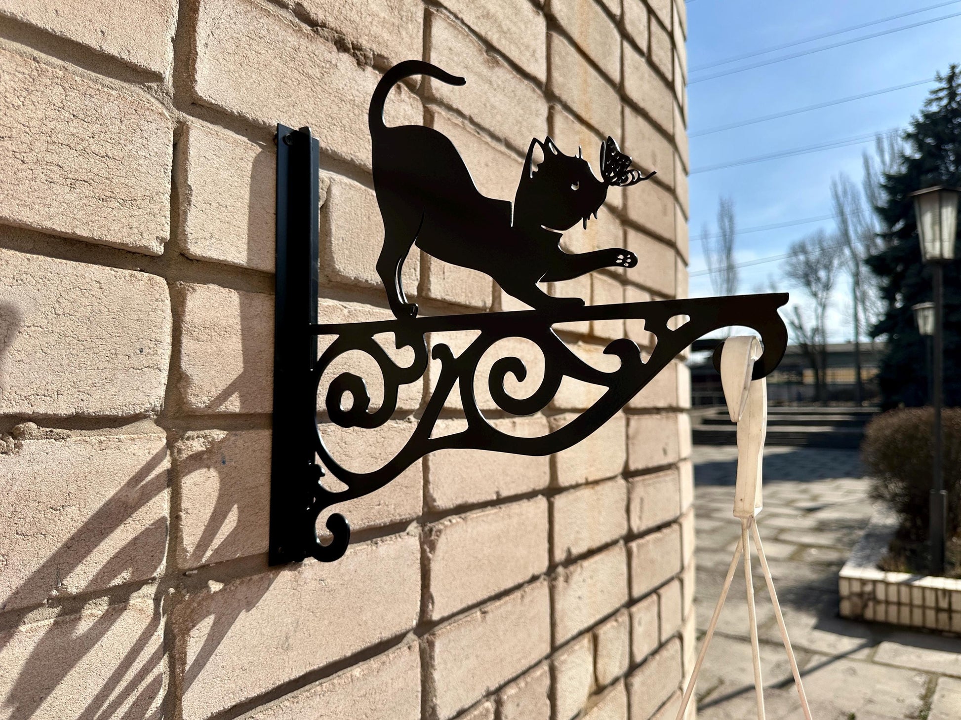 Cat and butterfly metal outdoor plant hanger — 2