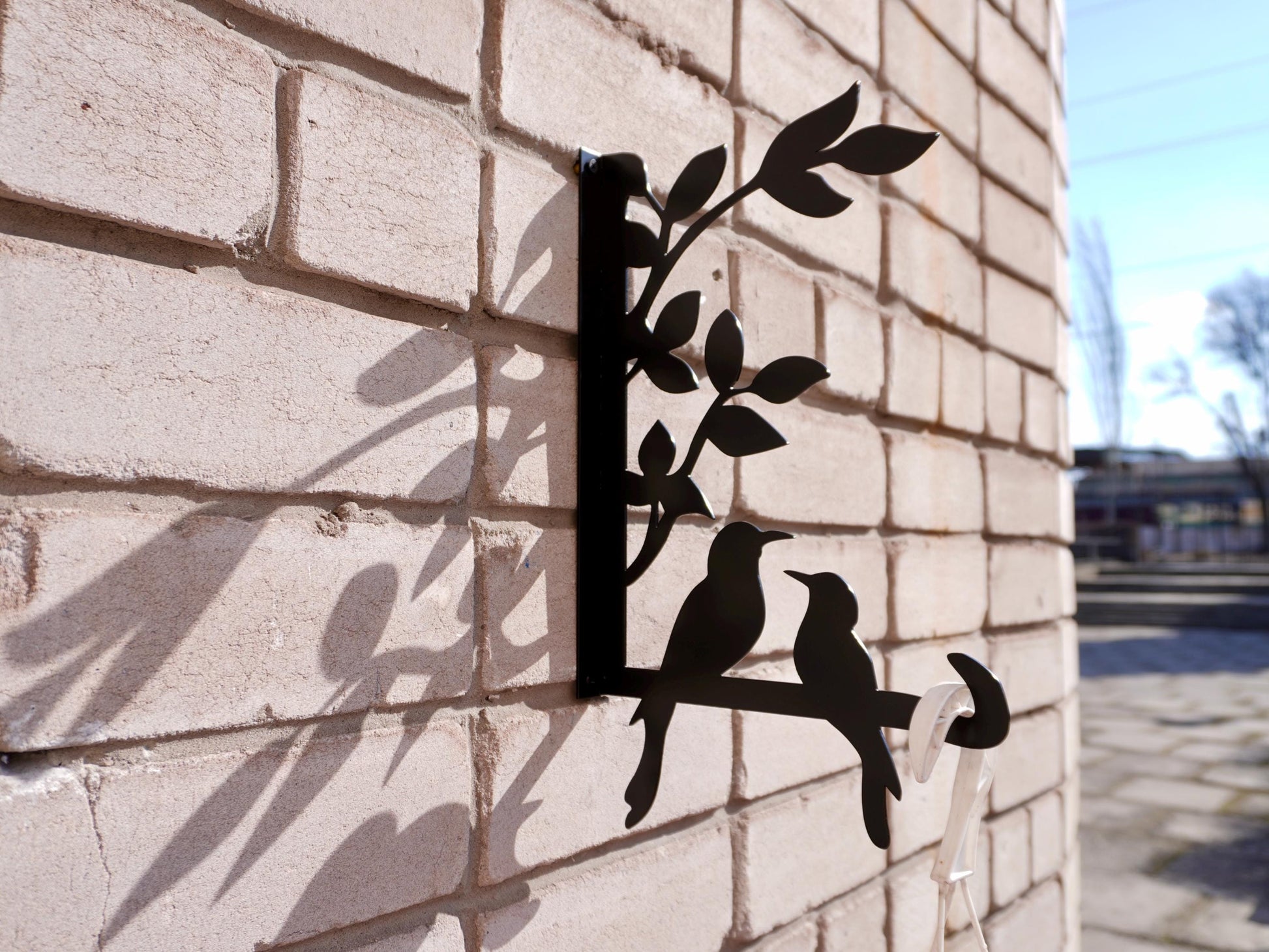 Birds on branch metal outdoor plant hanger — 3