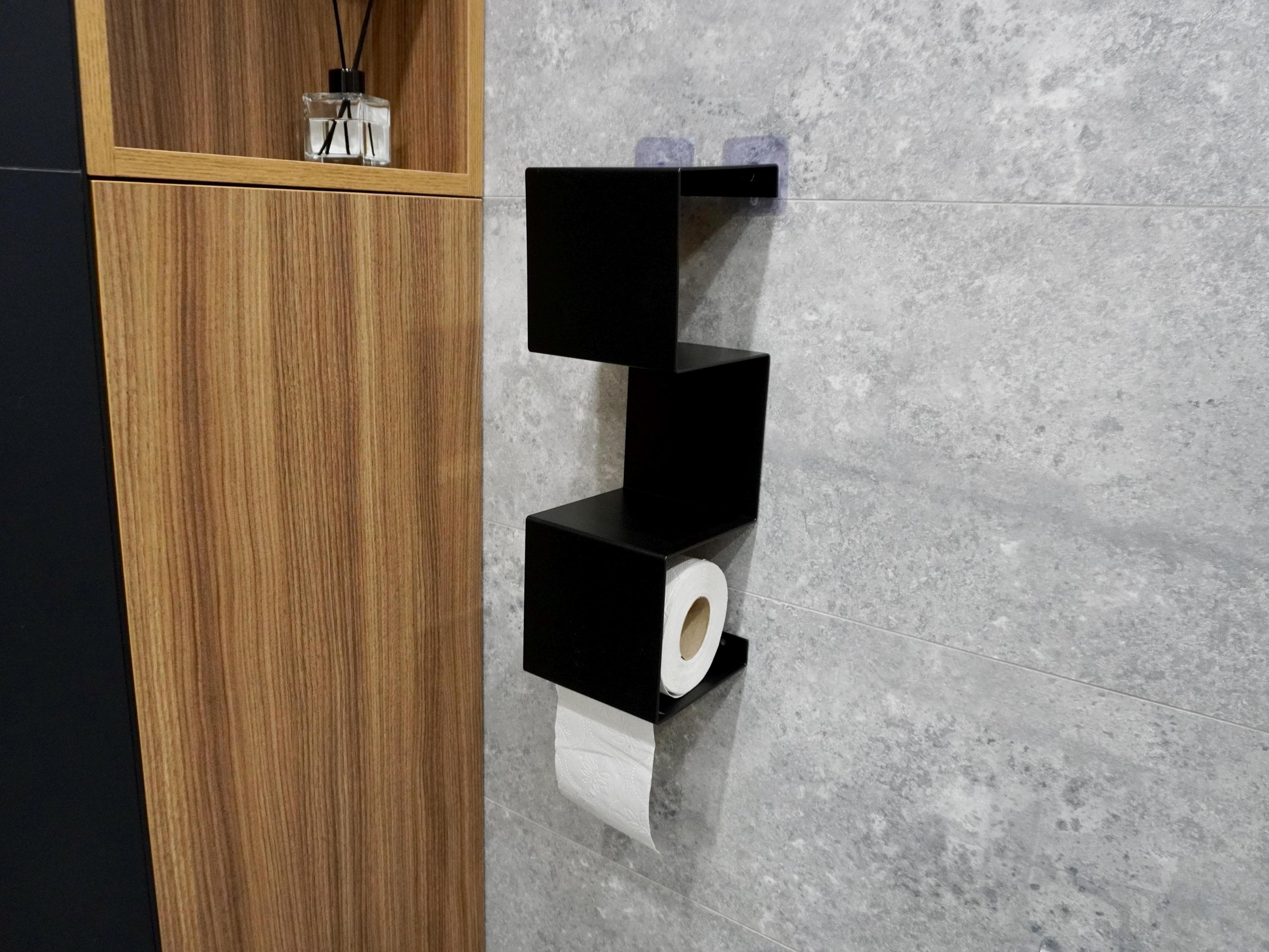 Minimalist Aluminum Floating Toilet Paper Holder with Shelf — 2