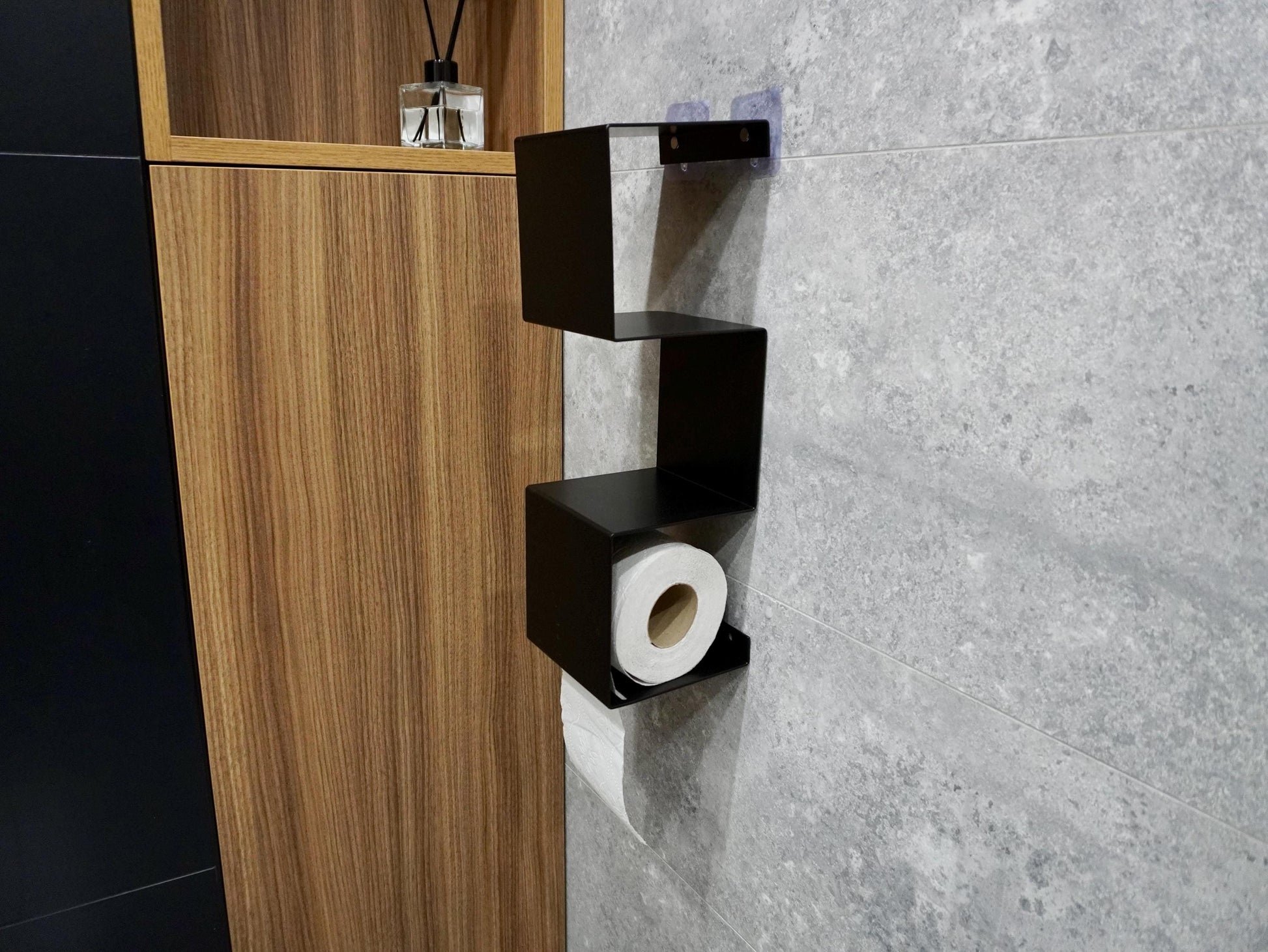 Minimalist Aluminum Floating Toilet Paper Holder with Shelf