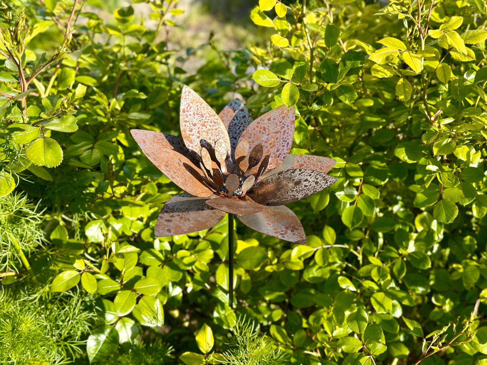 Rusty Metal Lotus Flower Garden Stake — 2