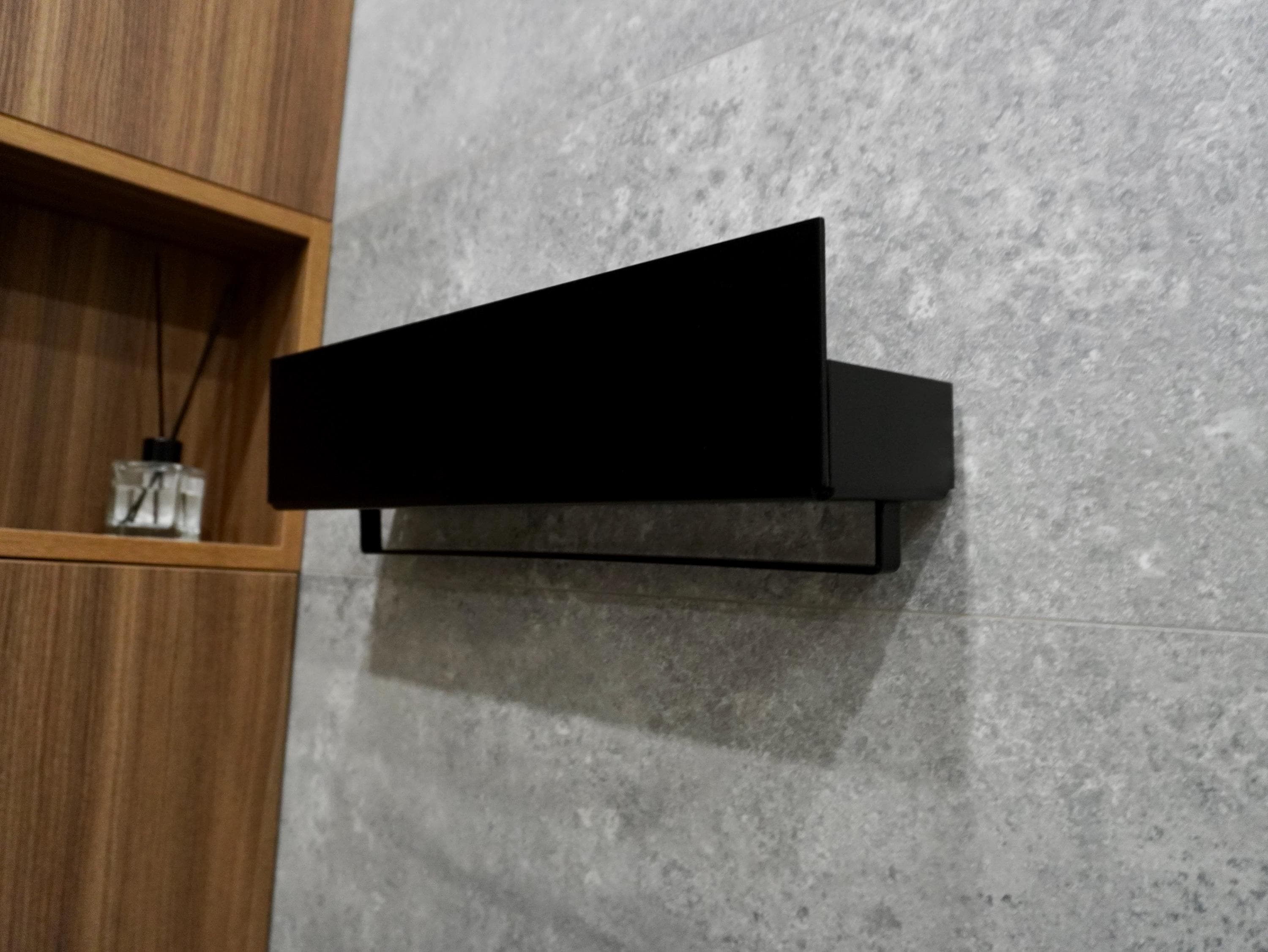 Contemporary Aluminum Bathroom Wall Shelf with Built-in Towel Rack — 3