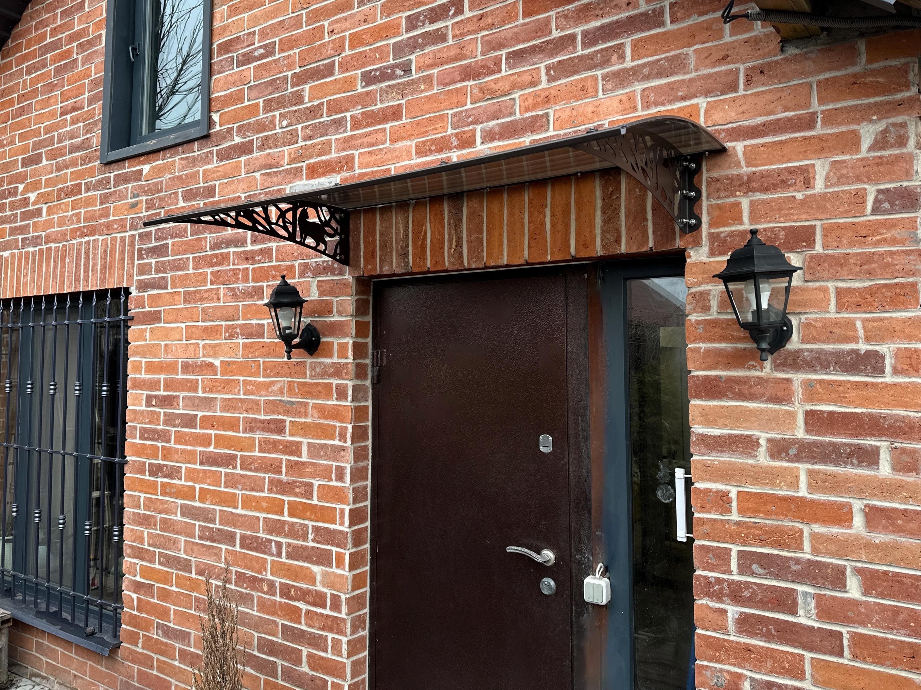 Metal Door Awning with Cat Silhouette Ornament — 3