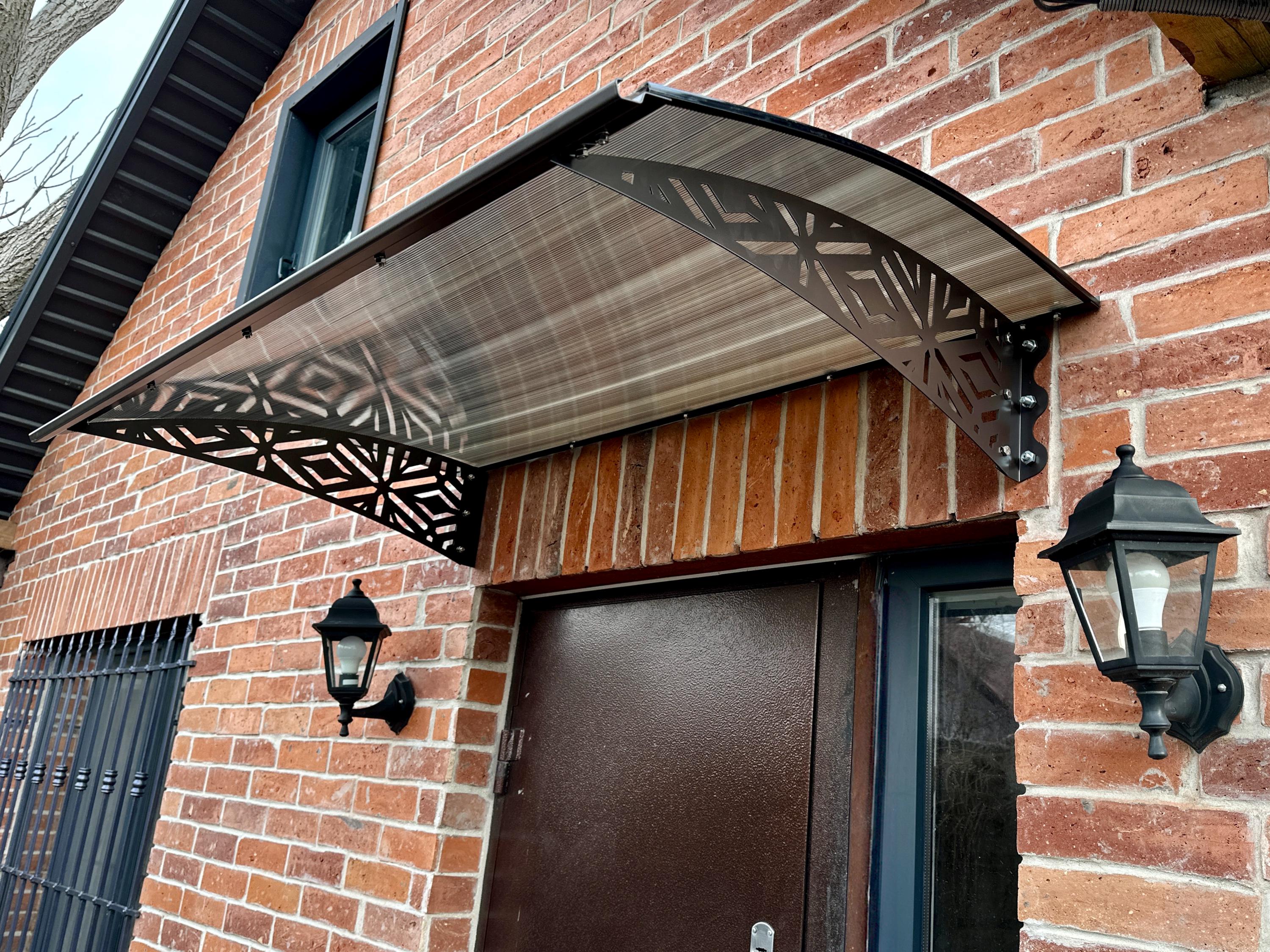 Metal Door Awning with Geometric Panels
