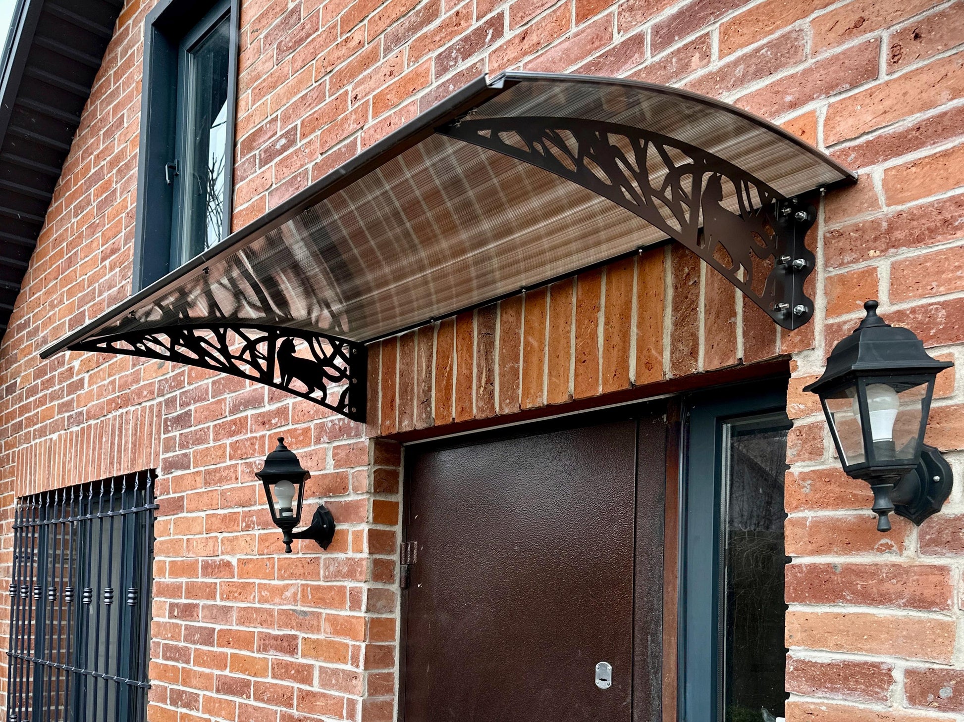 Metal Door Awning with Cat Silhouette Ornament