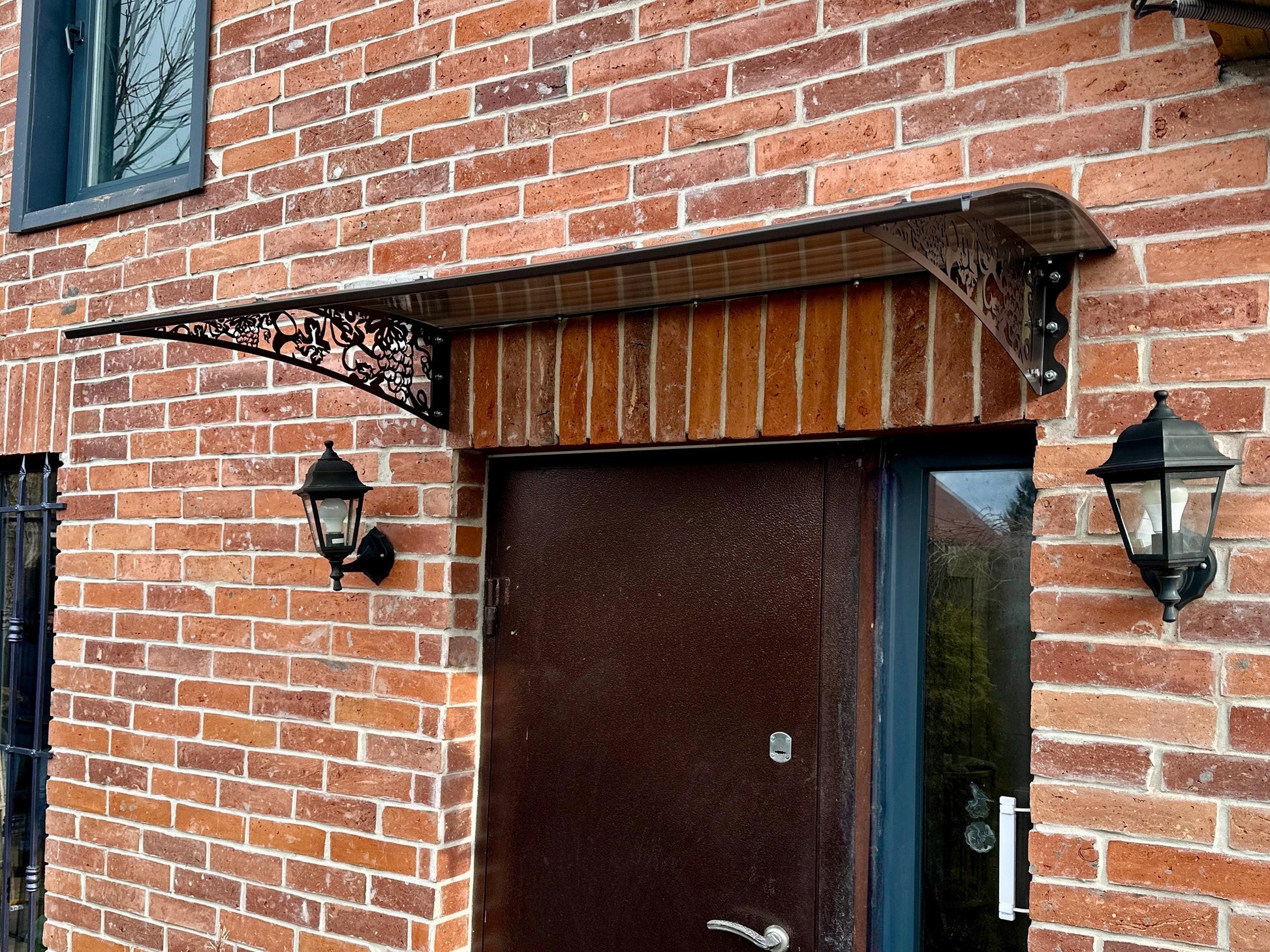 Metal Door Canopy with Grapevine Ornament — 2