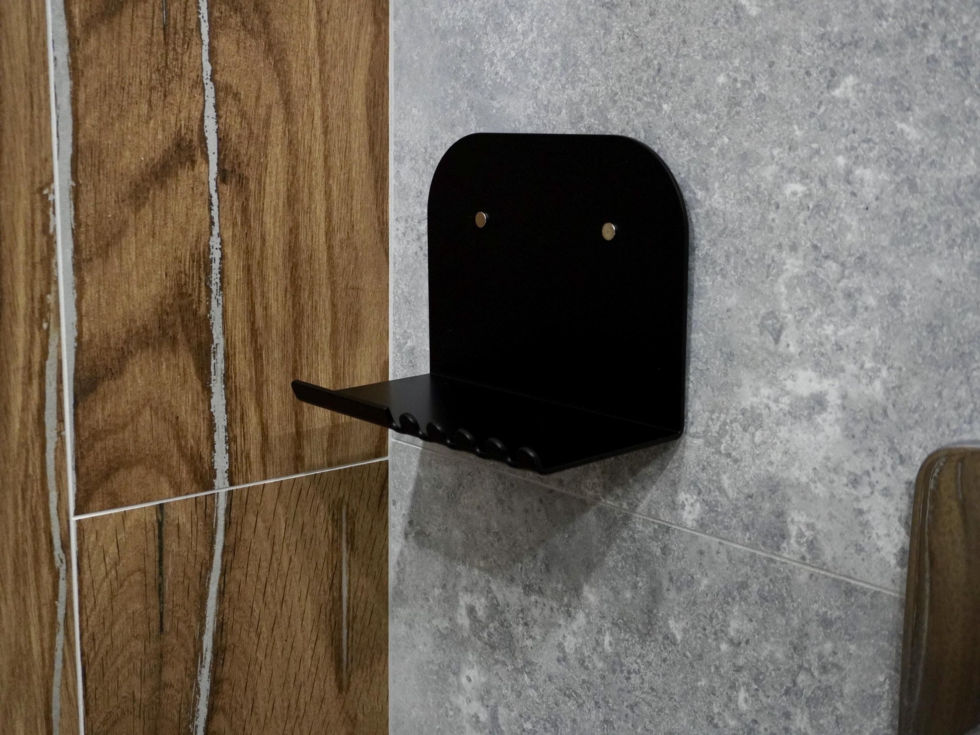 Wall-Mounted Floating Shelf with High Back and Hooks — 2