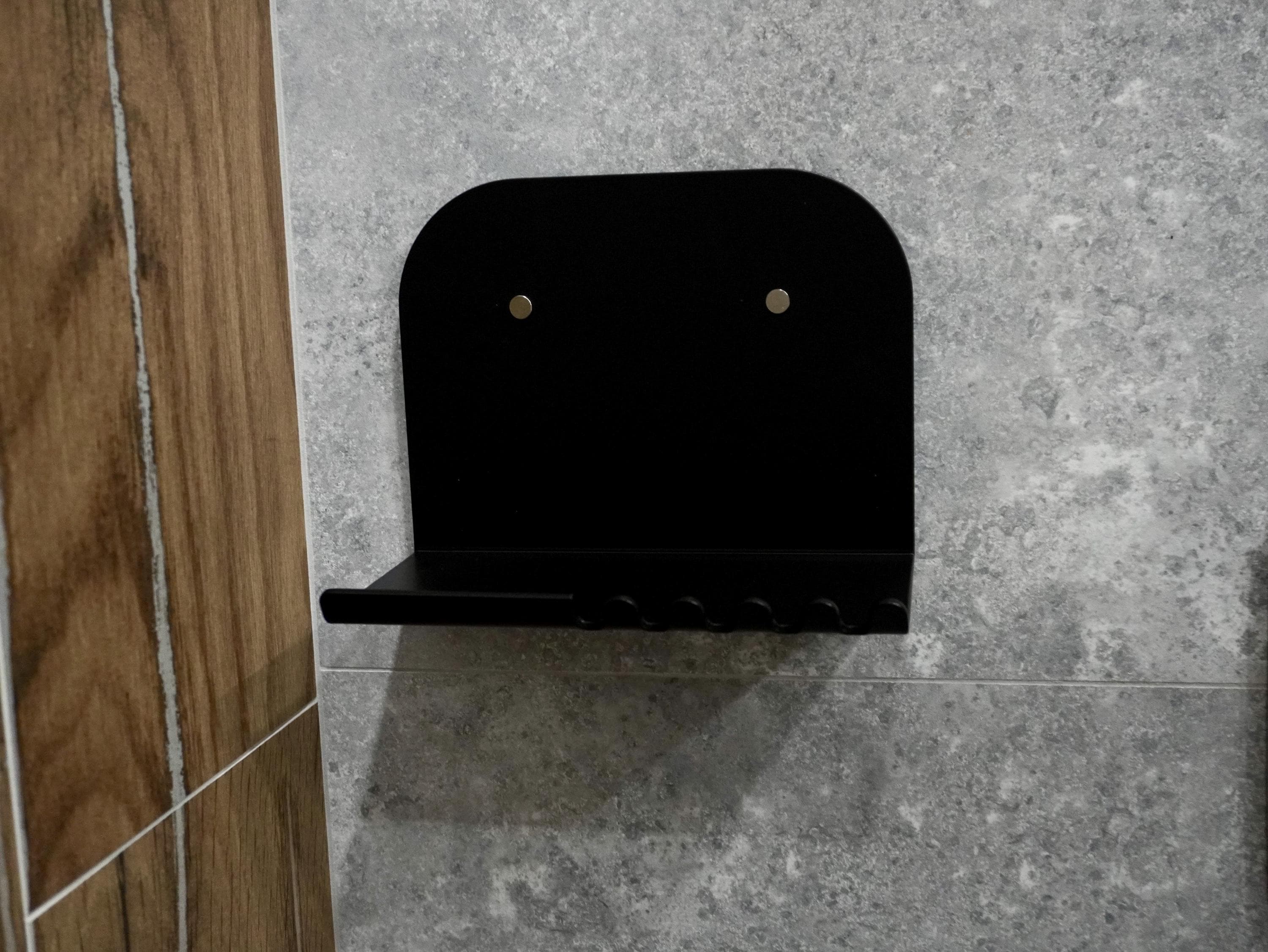 Wall-Mounted Floating Shelf with High Back and Hooks — 3