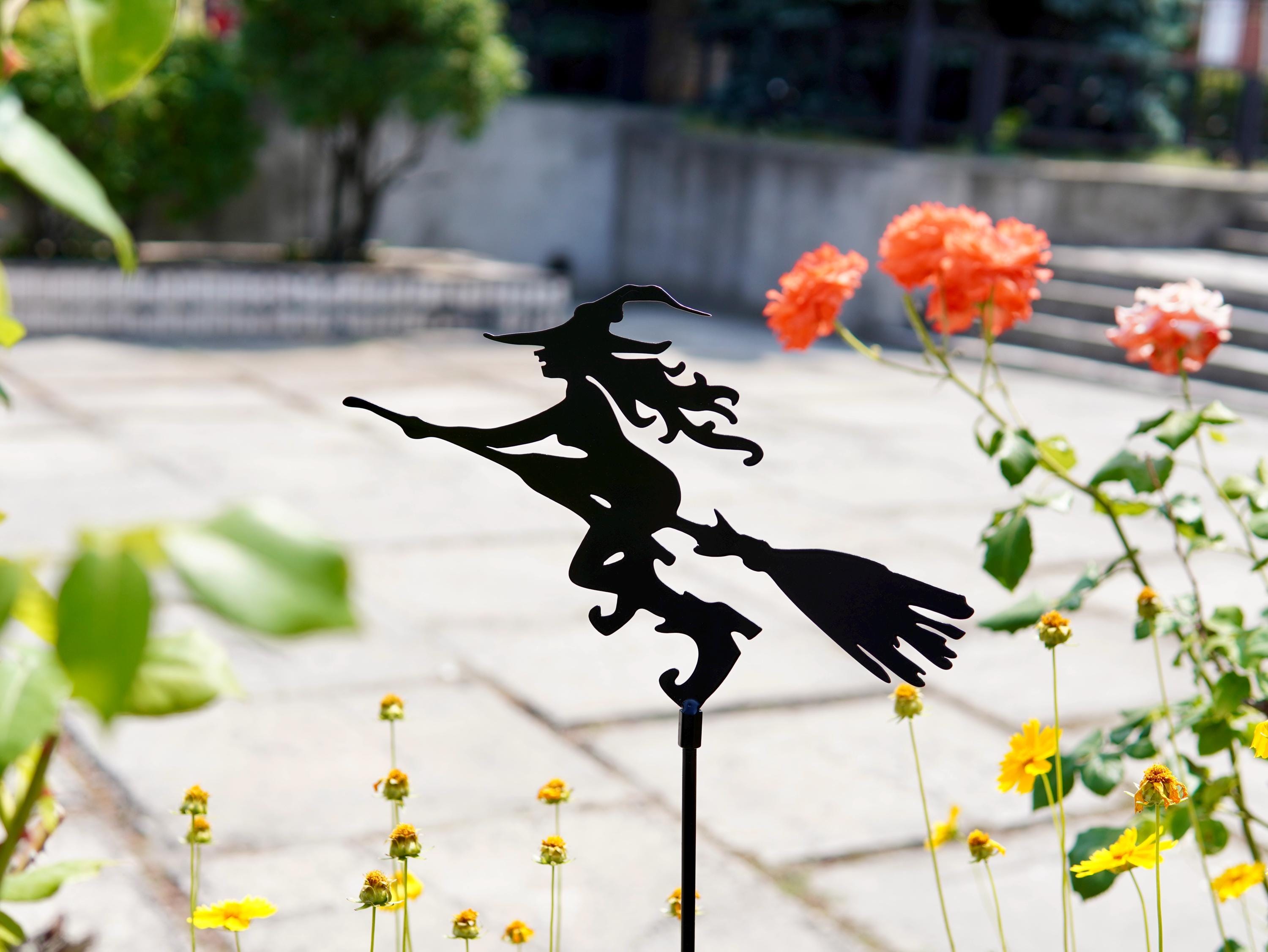 Metal Witch on Broom Garden Stake