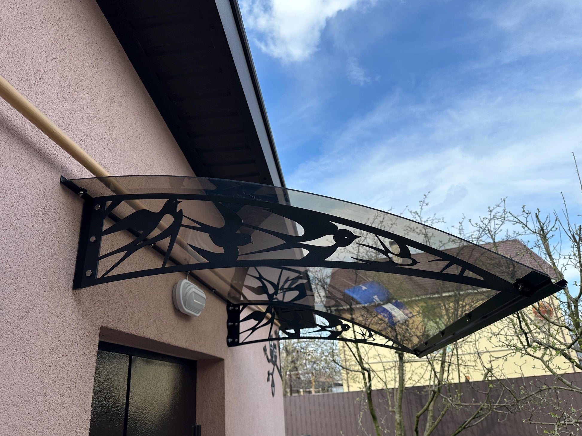 Metal Door Awning with Swallow Bird Ornament — 3