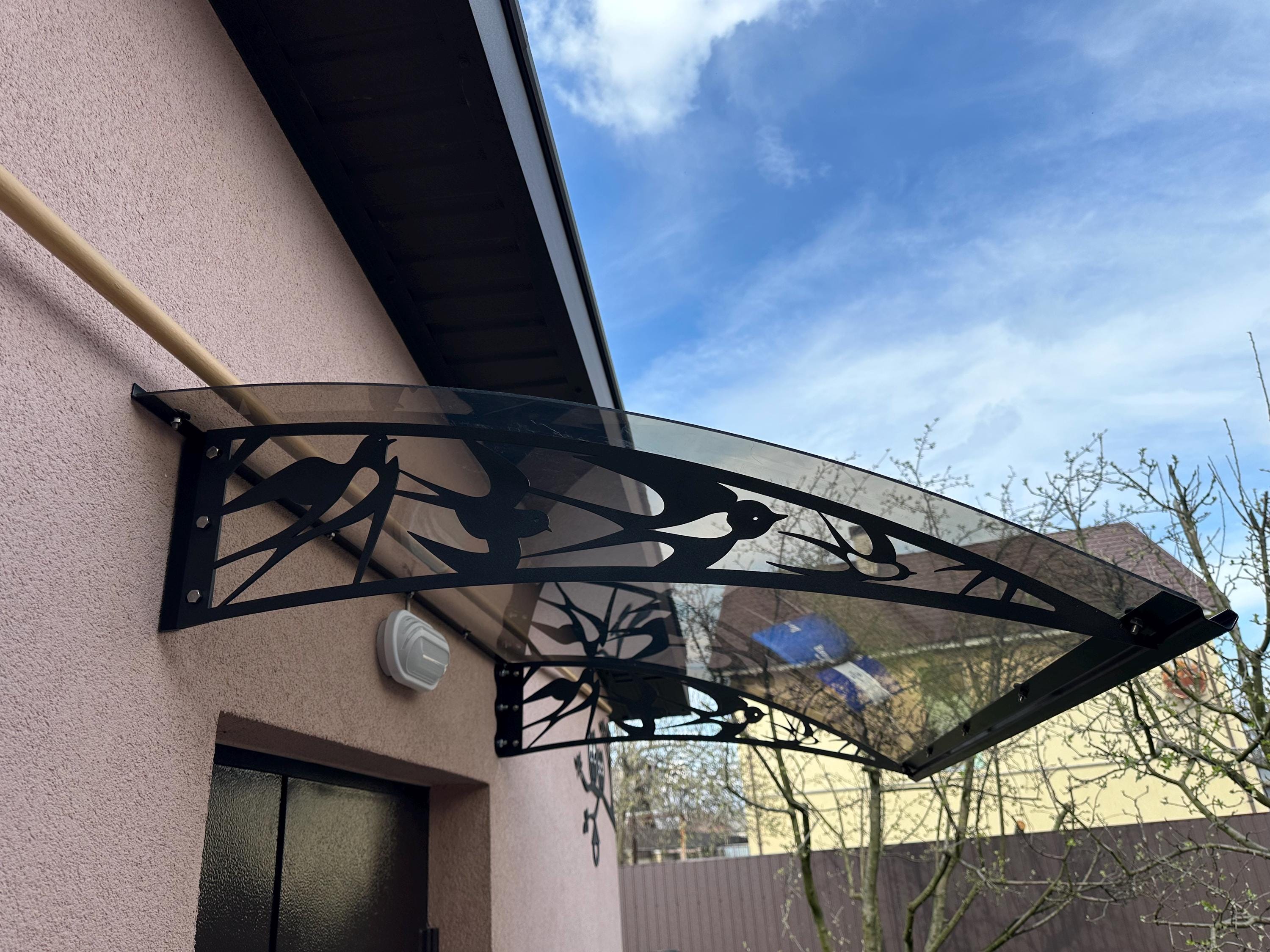 Metal Door Awning with Swallow Bird Ornament — 3