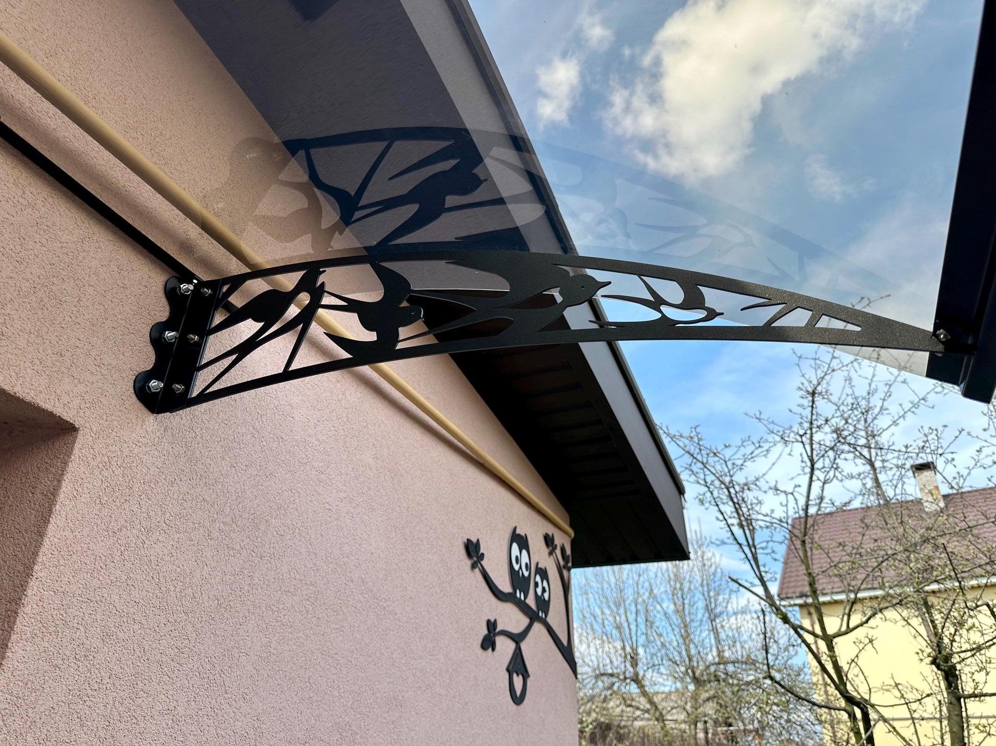 Metal Door Awning with Swallow Bird Ornament — 4