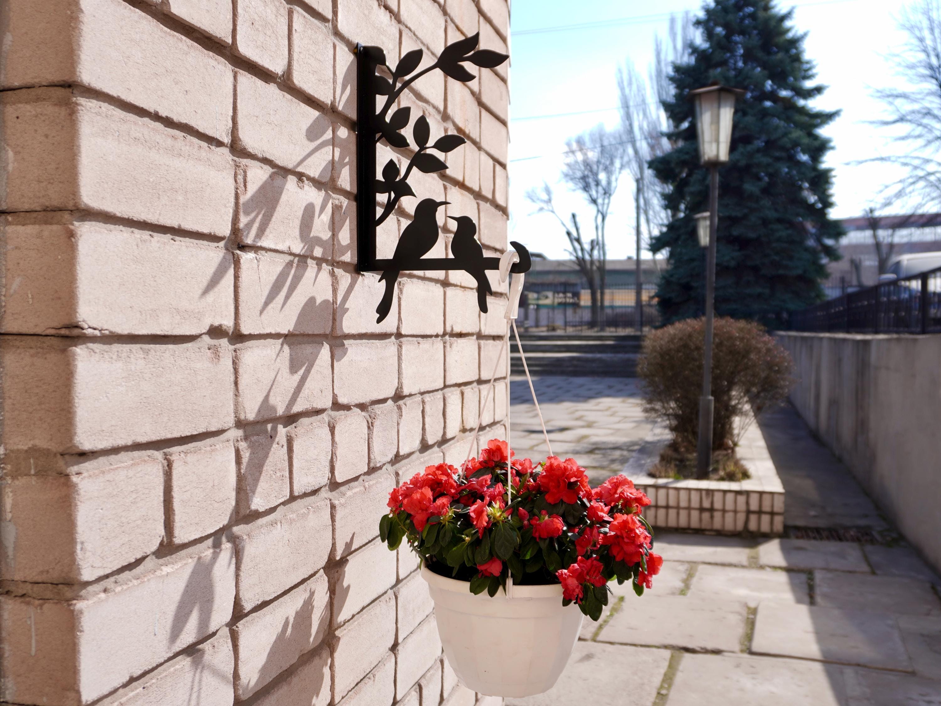 Birds on branch metal outdoor plant hanger
