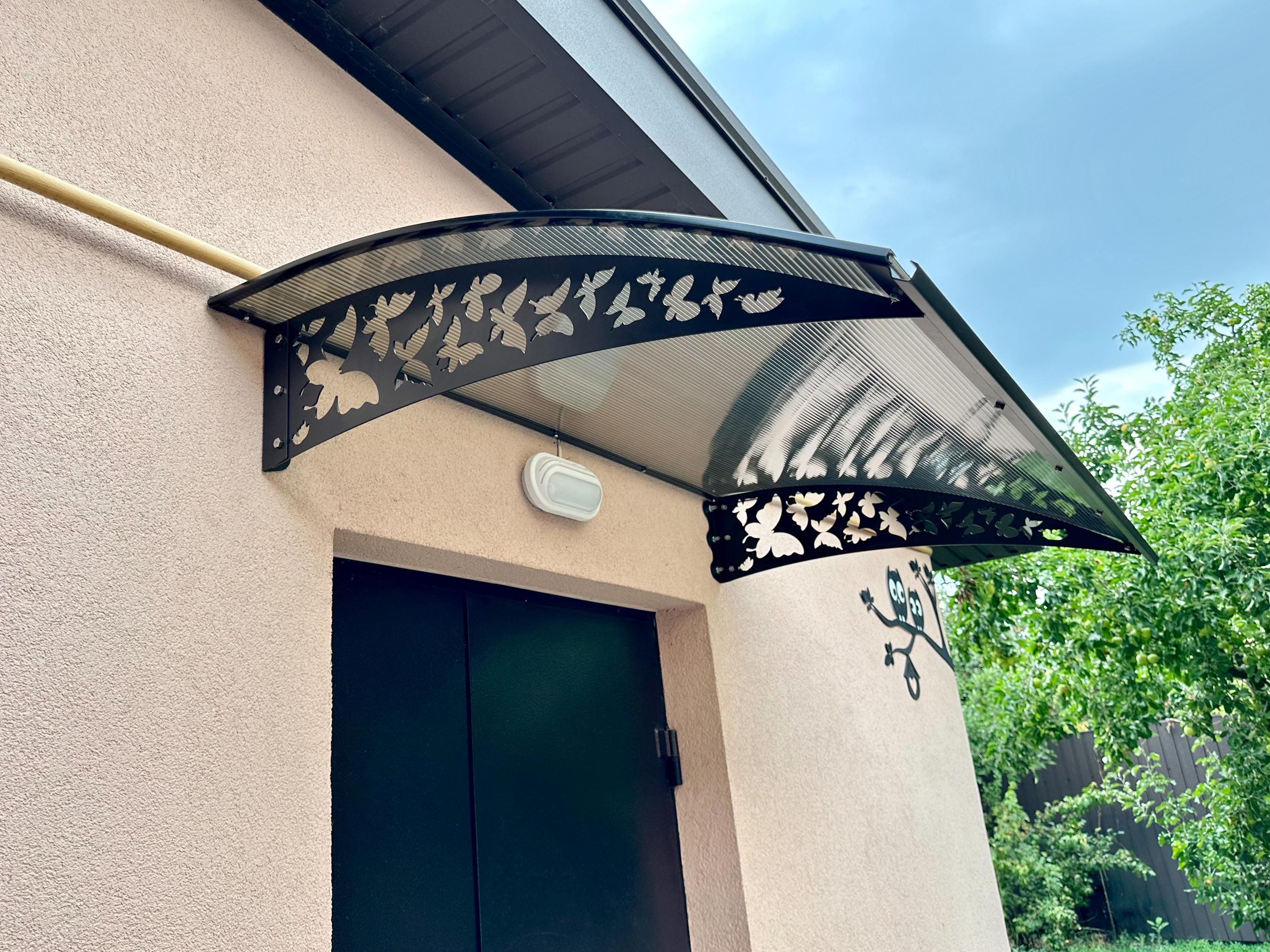 Tinted Polycarbonate Front Door Awning with Butterfly Metal Brackets — 3