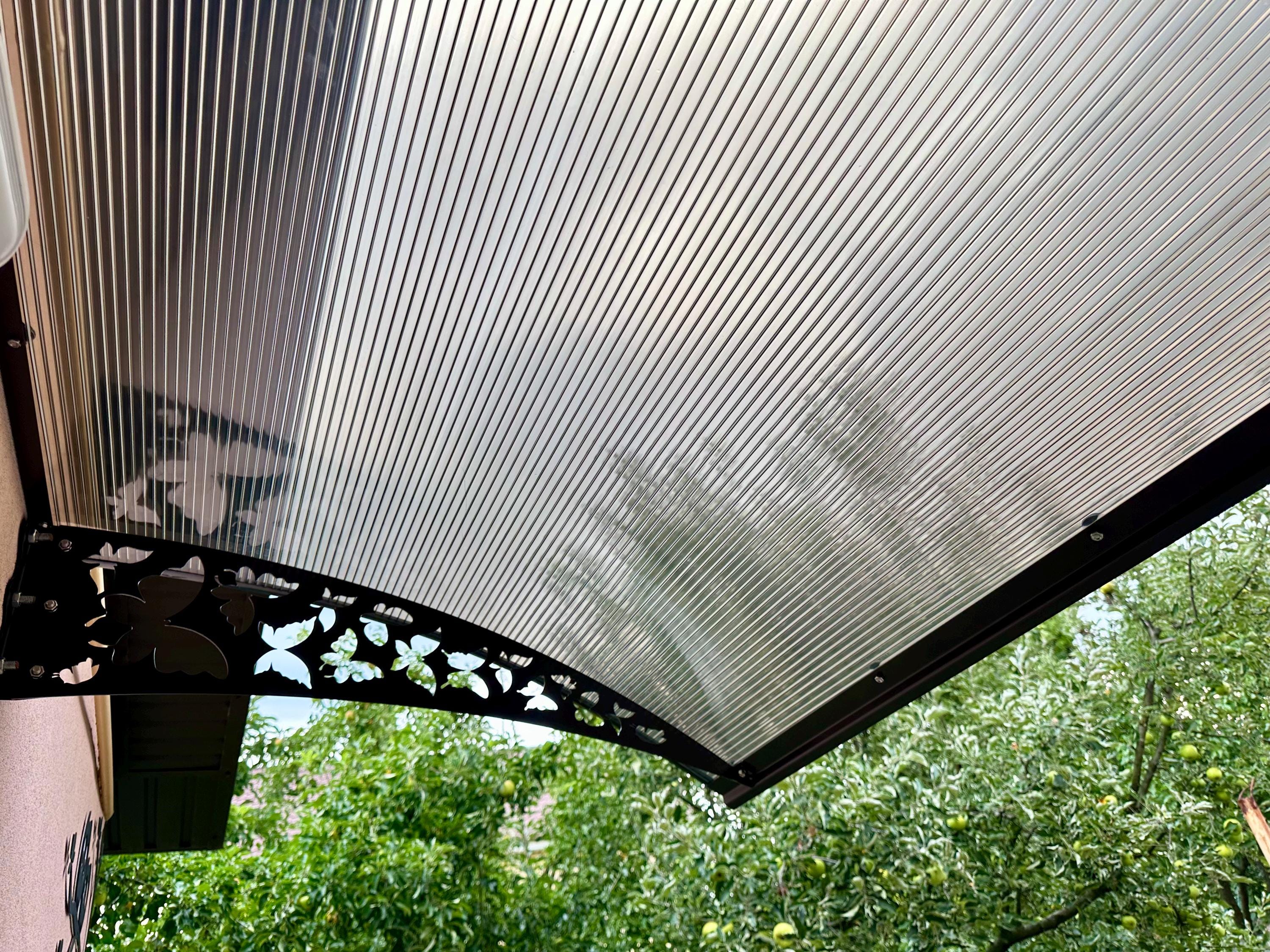 Tinted Polycarbonate Front Door Awning with Butterfly Metal Brackets — 2