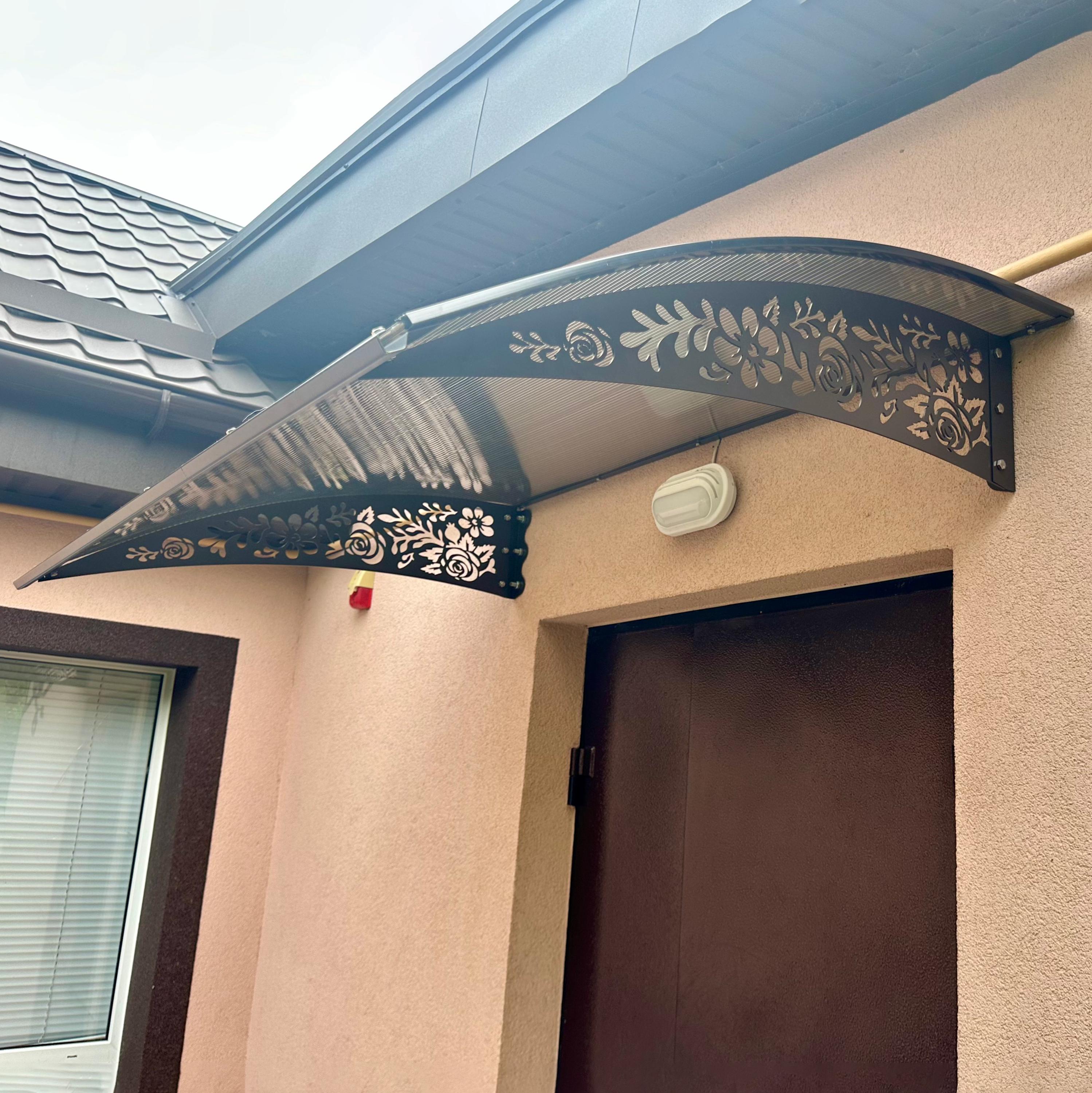 Metal Door Awning with Rose Ornament