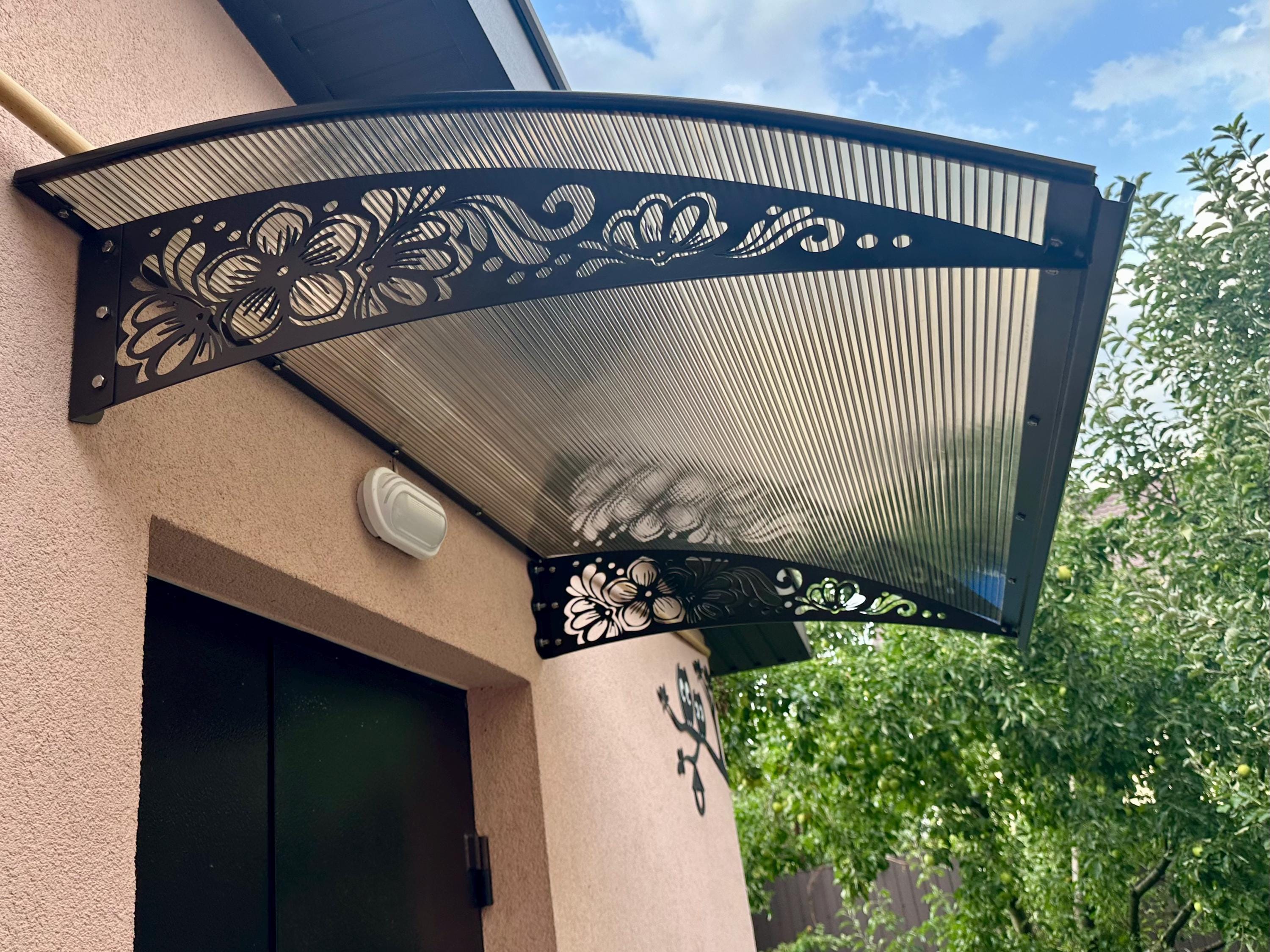 Metal Door Awning with Folk Flower Ornament — 4