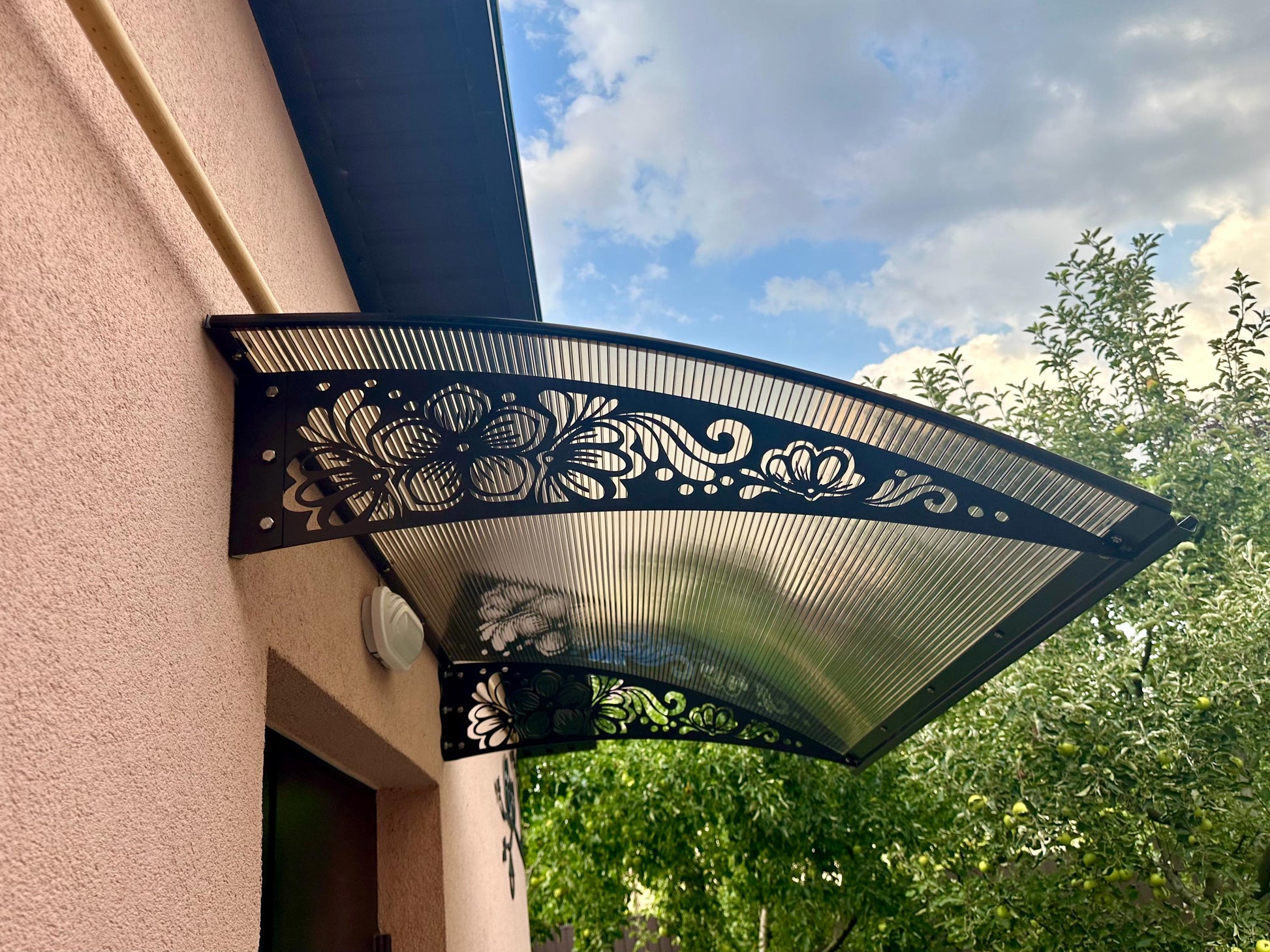 Metal Door Awning with Folk Flower Ornament — 2