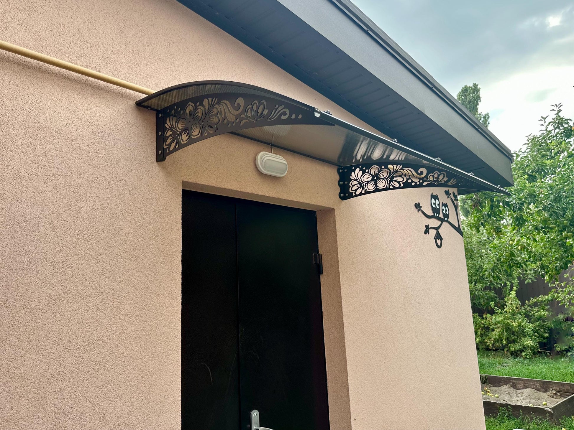 Metal Door Awning with Folk Flower Ornament — 5