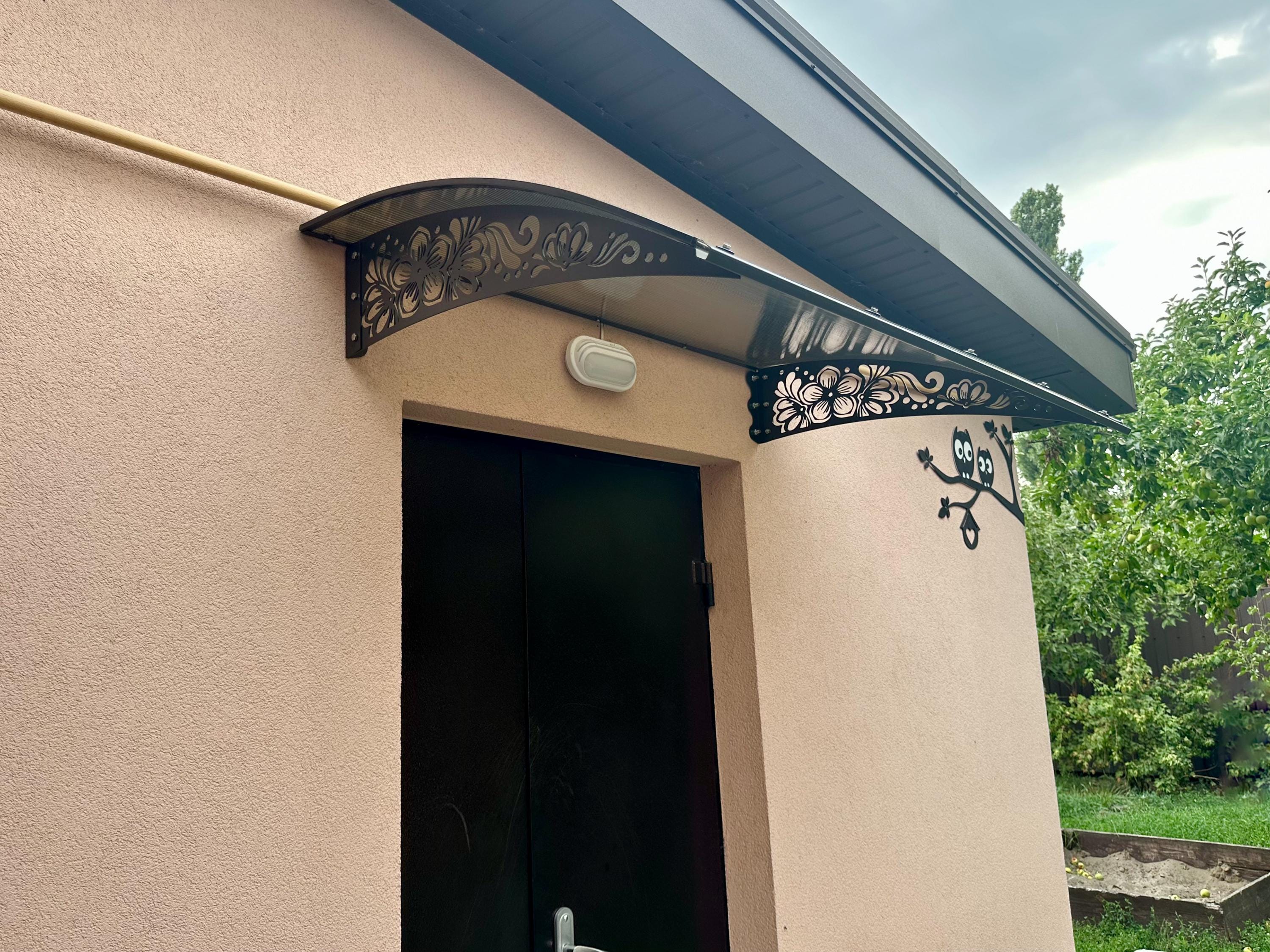 Metal Door Awning with Folk Flower Ornament — 5