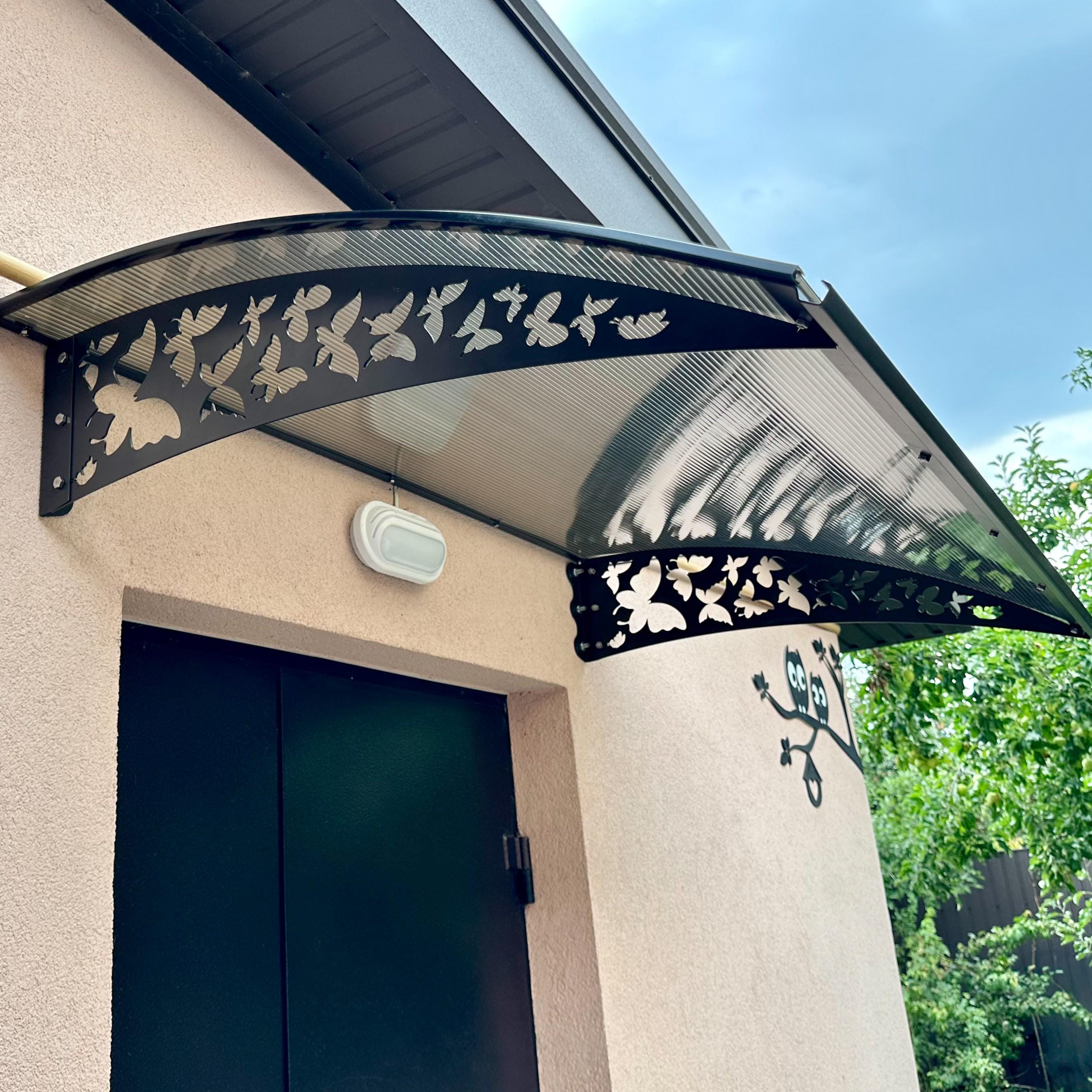 Tinted Polycarbonate Front Door Awning with Butterfly Metal Brackets