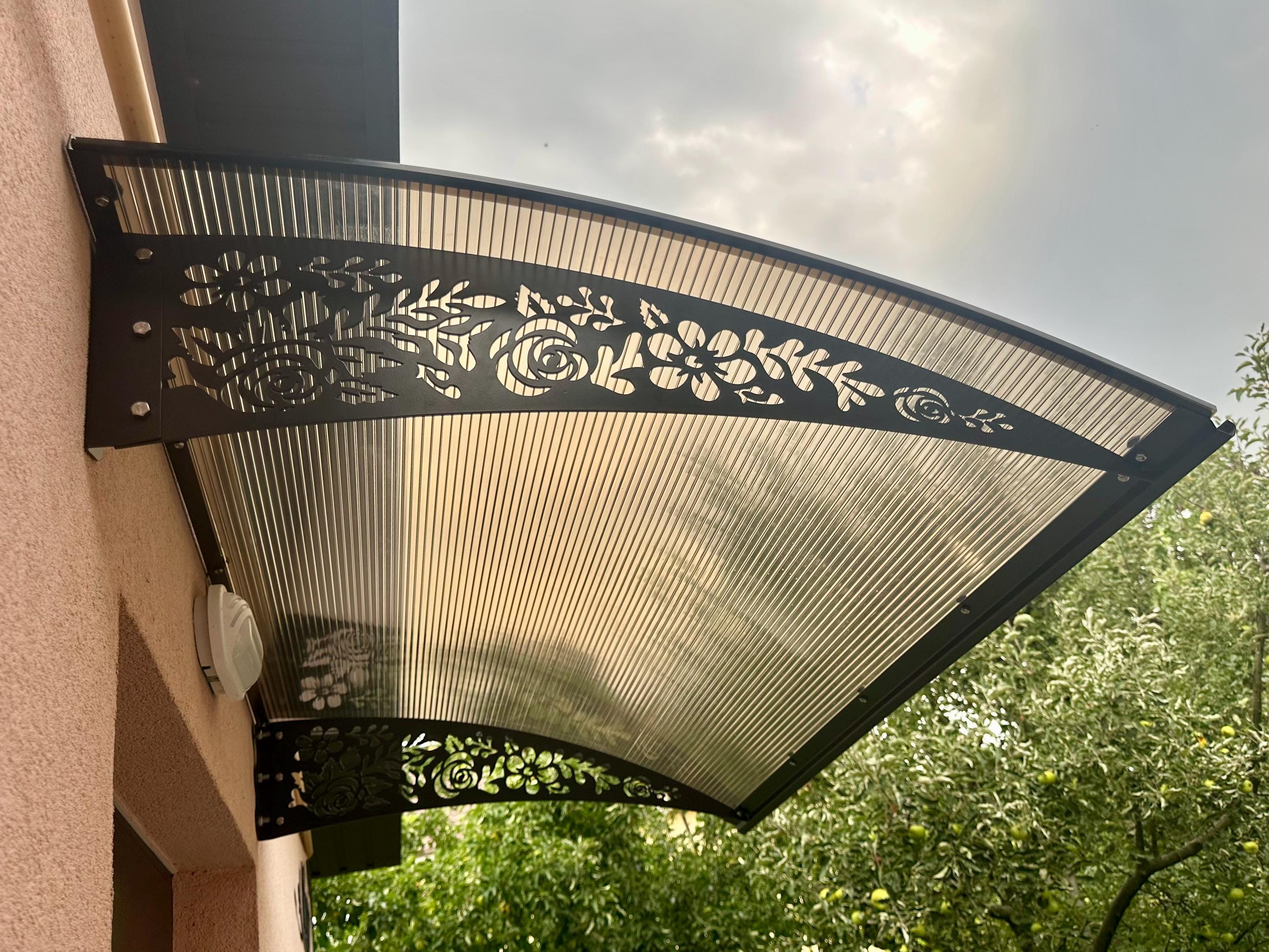 Metal Door Awning with Rose Ornament — 3