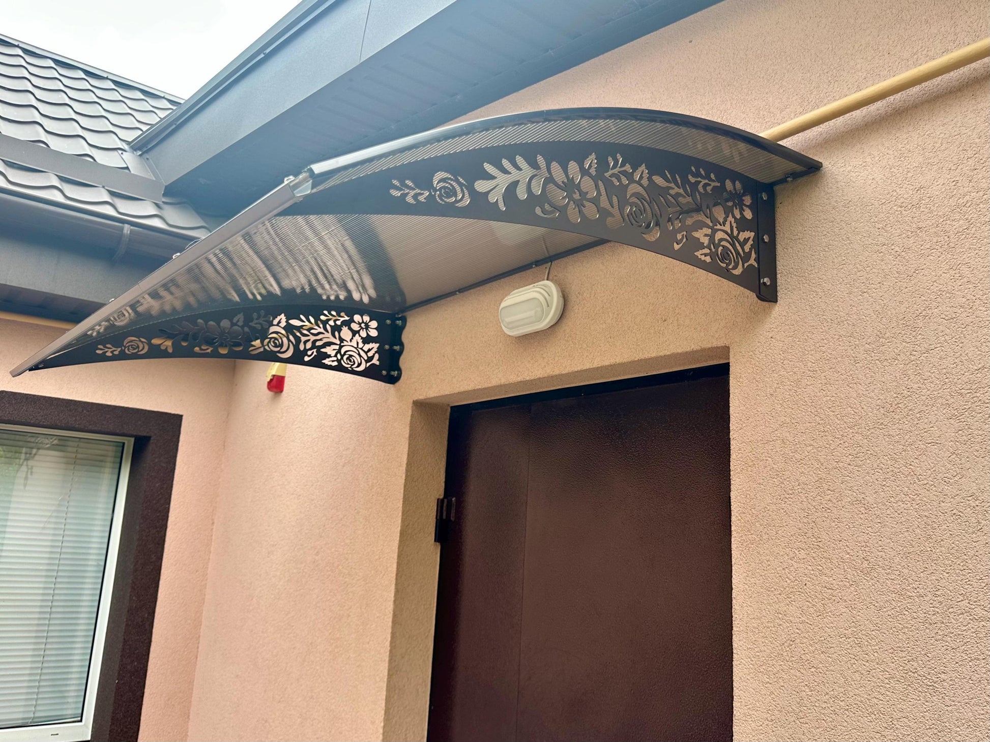 Metal Door Awning with Rose Ornament — 5