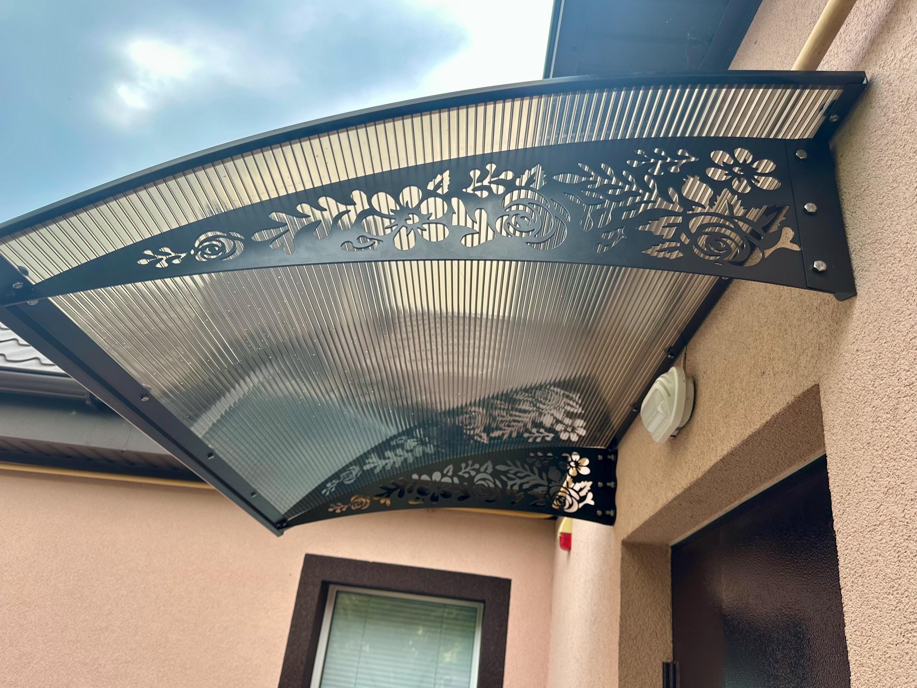 Metal Door Awning with Rose Ornament — 6