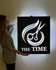 Custom designed LED signage made from metal in a rectangular shape