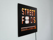 Street Food Custom LED signage made from metal in a rectangular shape