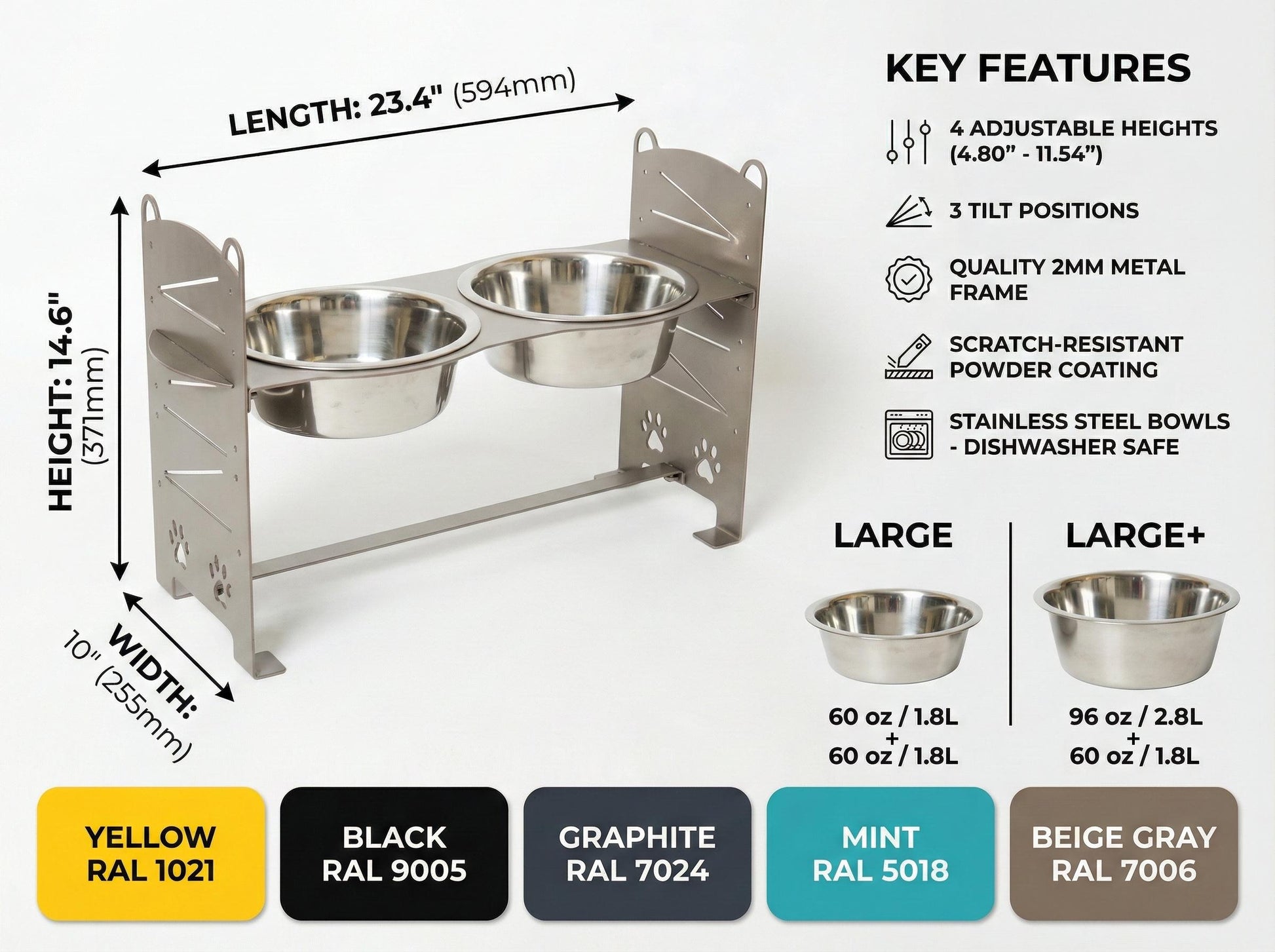 Adjustable Elevated Dog Bowl Stand — 10