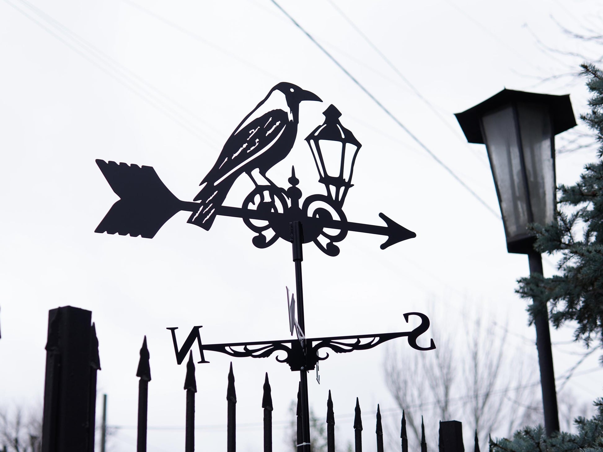 Metal Raven Lantern Weathervane — 3