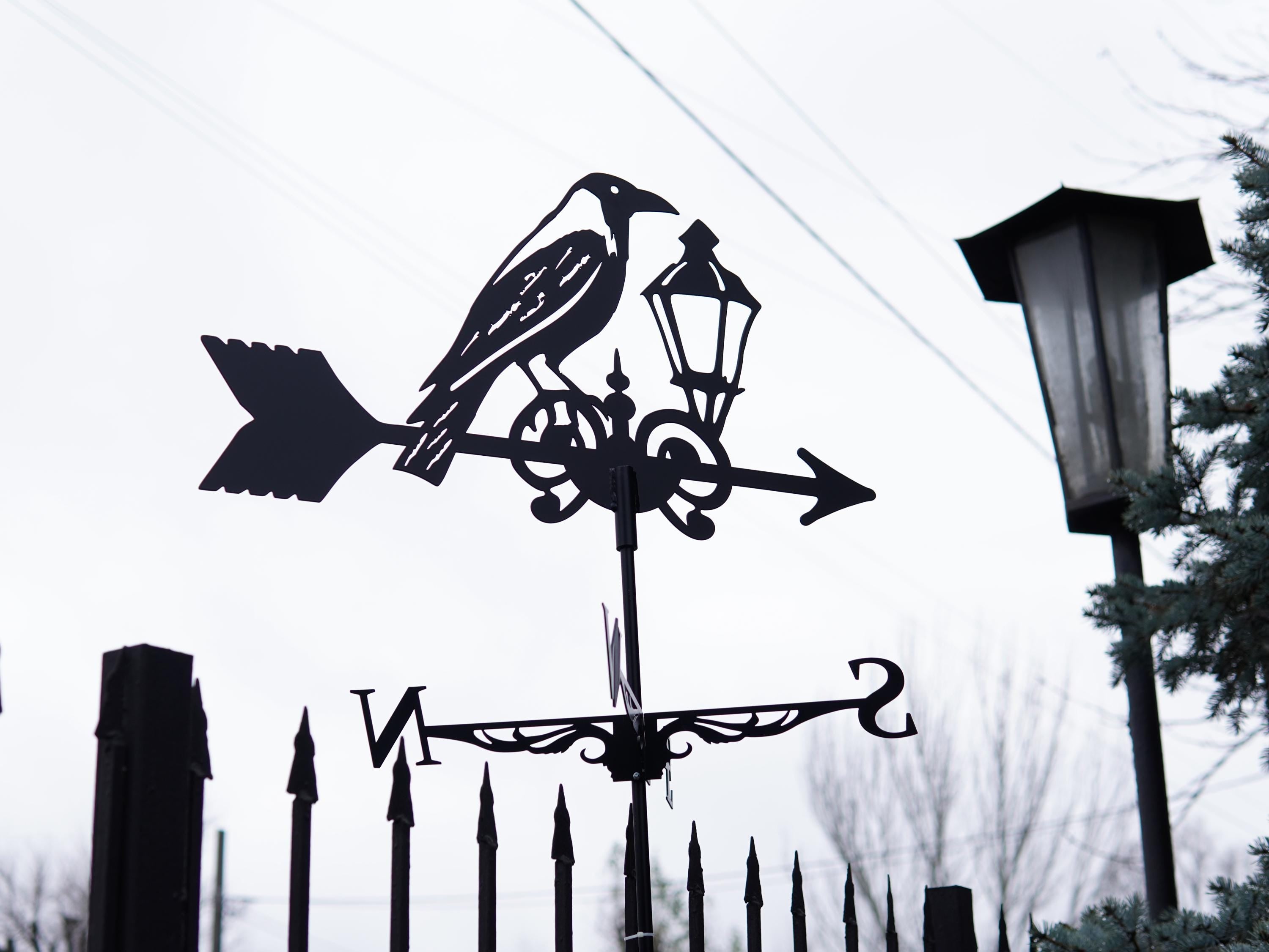 Metal Raven Lantern Weathervane — 3