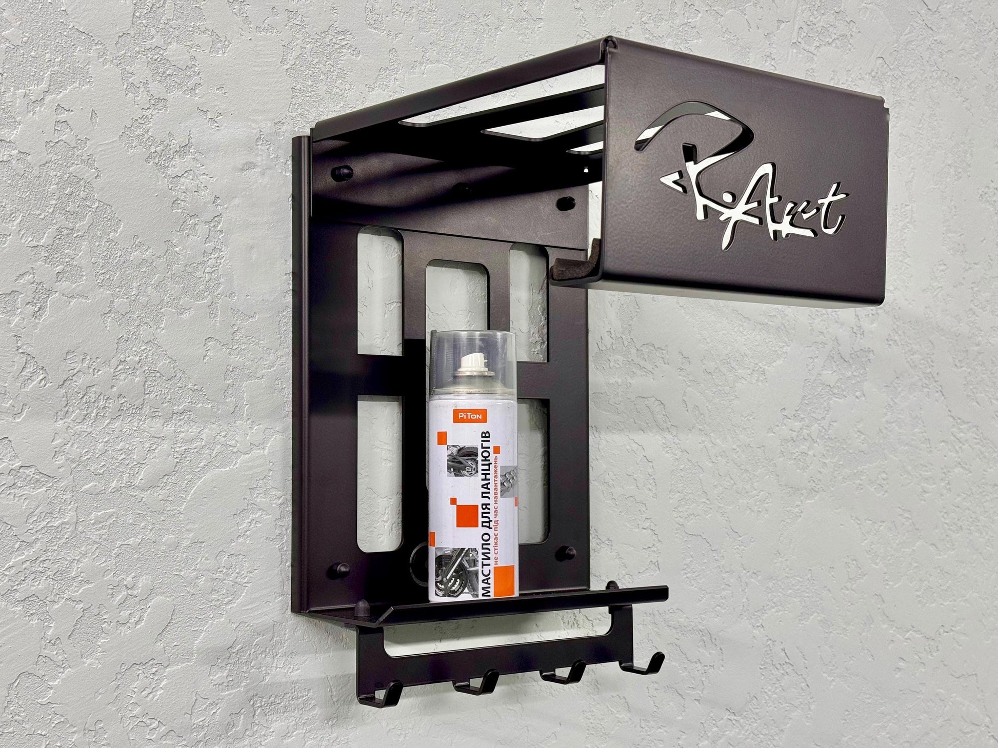 Steel Bicycle Wall Mount with Shelf and Hooks — 4