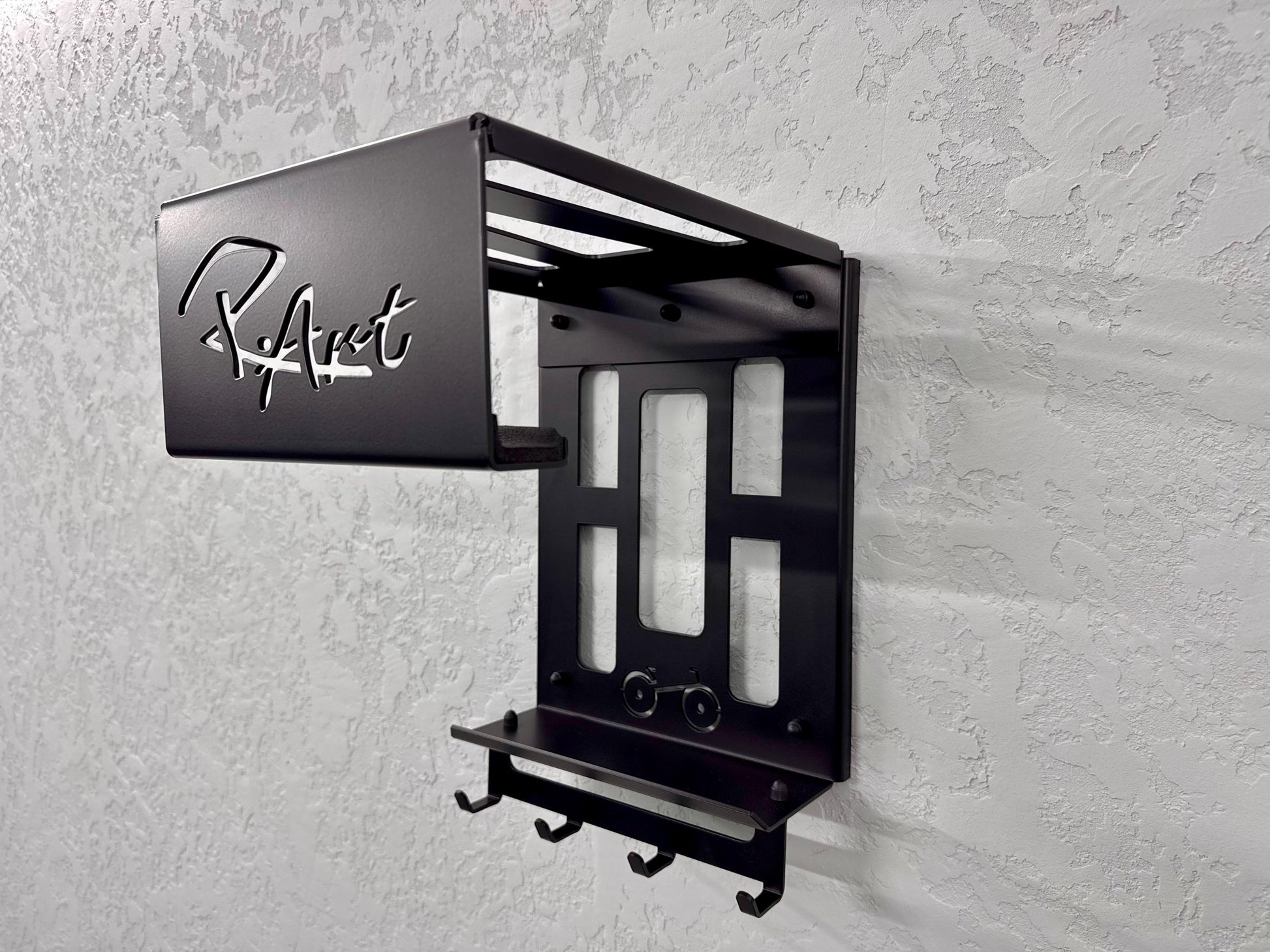 Steel Bicycle Wall Mount with Shelf and Hooks — 6