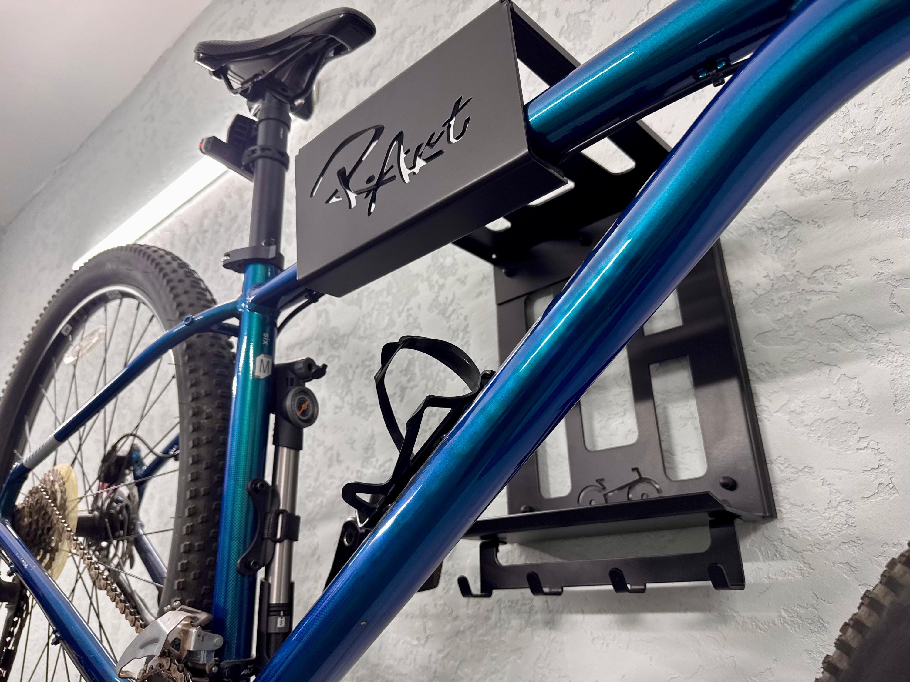 Steel Bicycle Wall Mount with Shelf and Hooks — 3